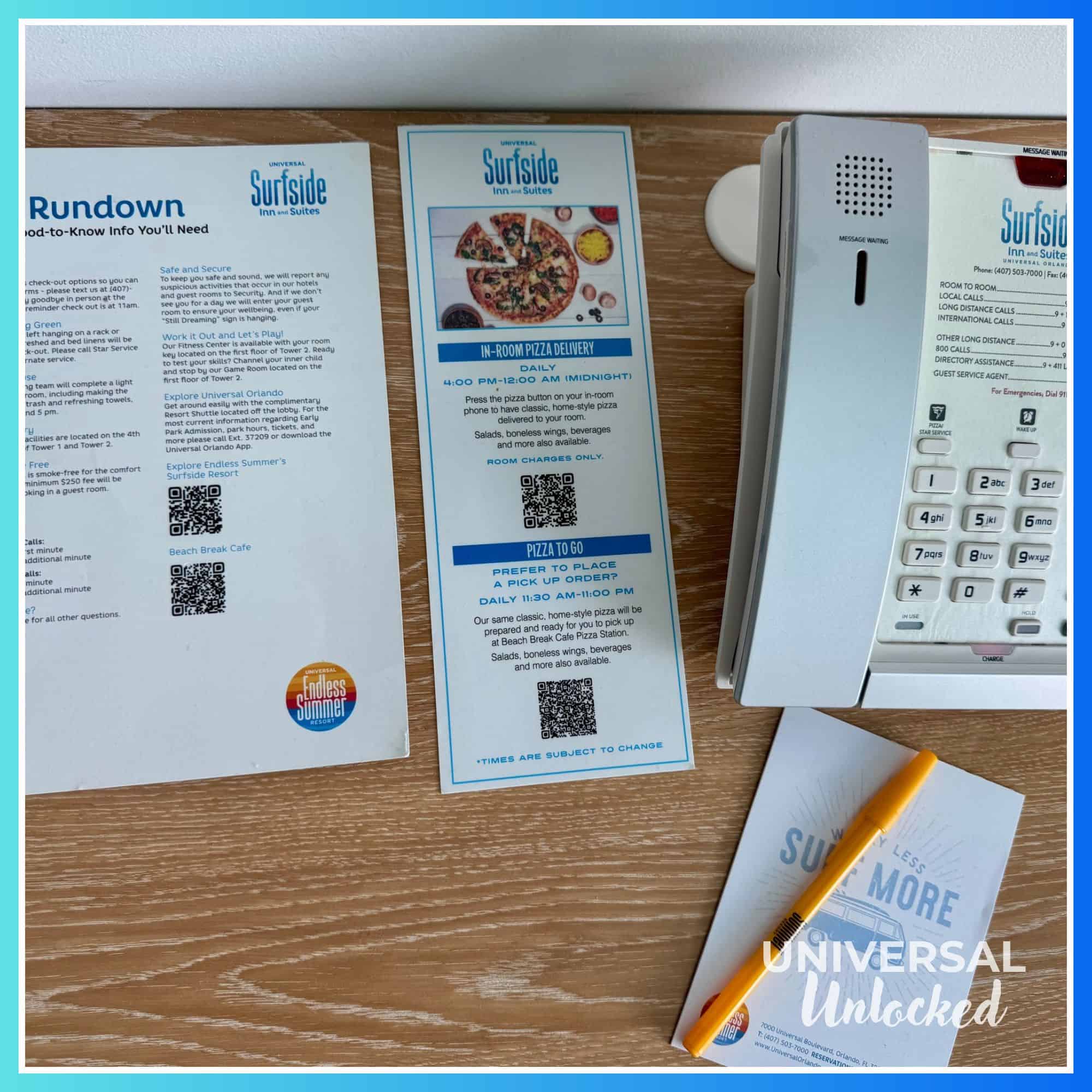 The pizza menu guide at Surfside Inn and Suites