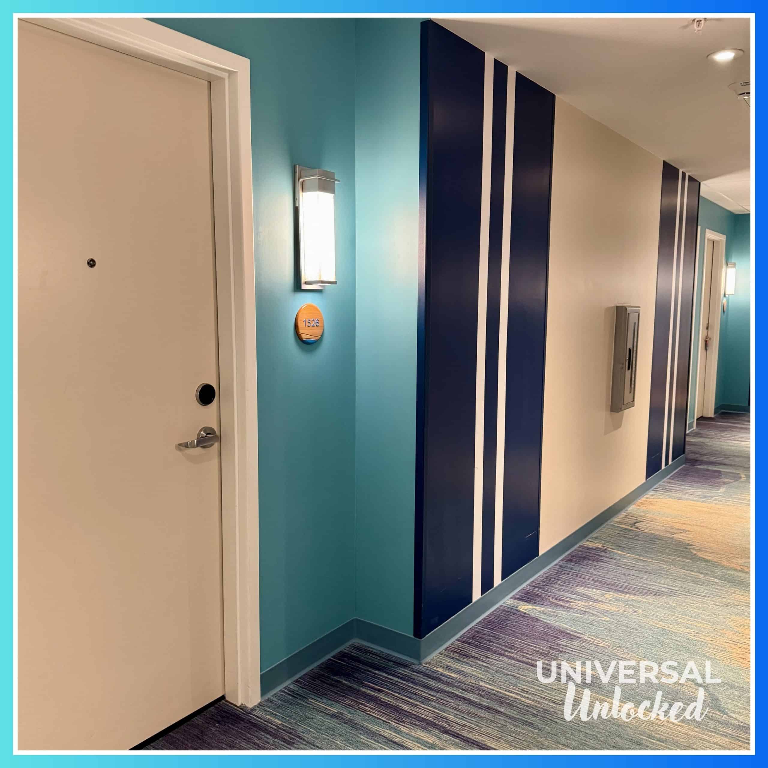Hallway in a guest room tower at Surfside Inn and Suites