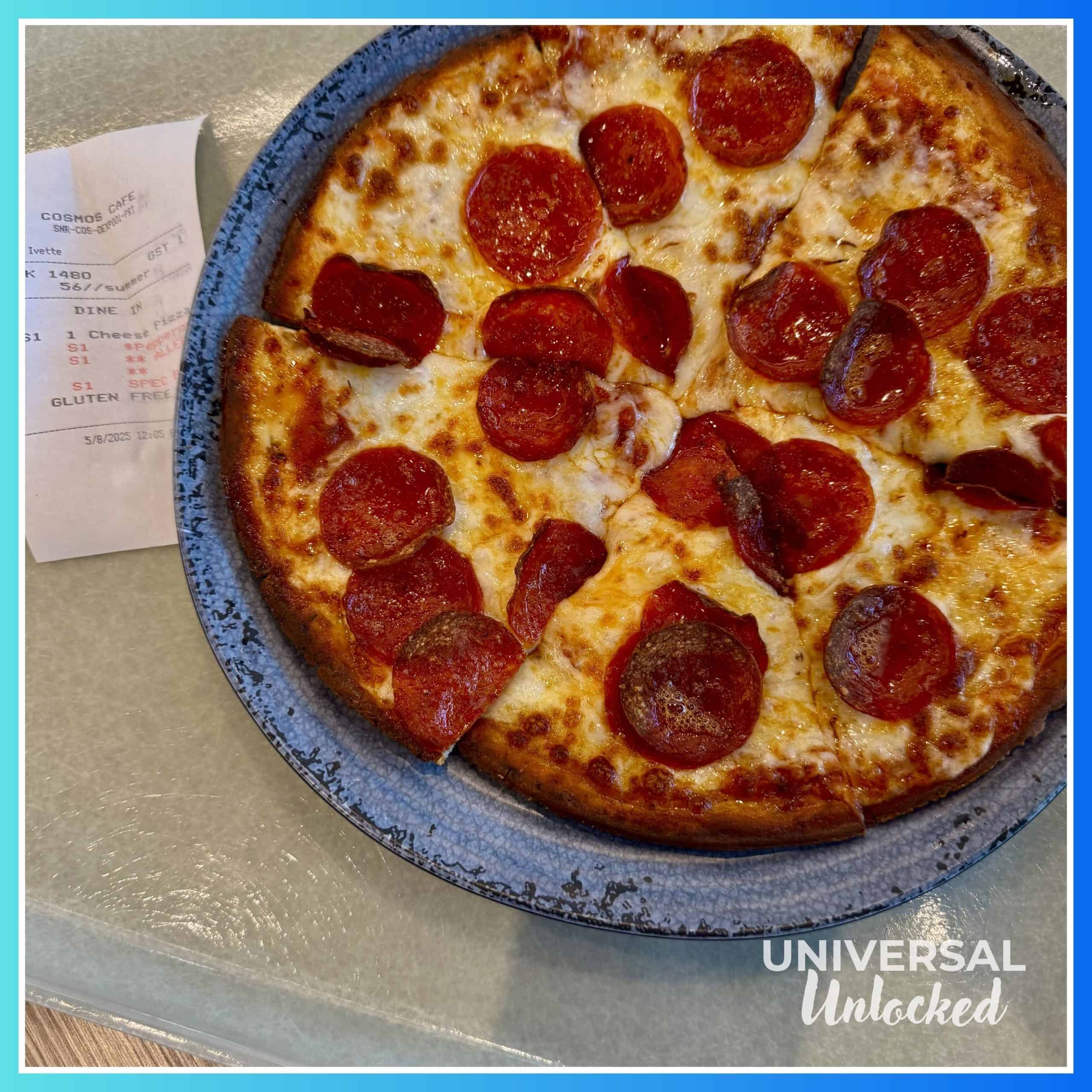 Gluten free pepperoni pizza at Cosmos Cafe & Market