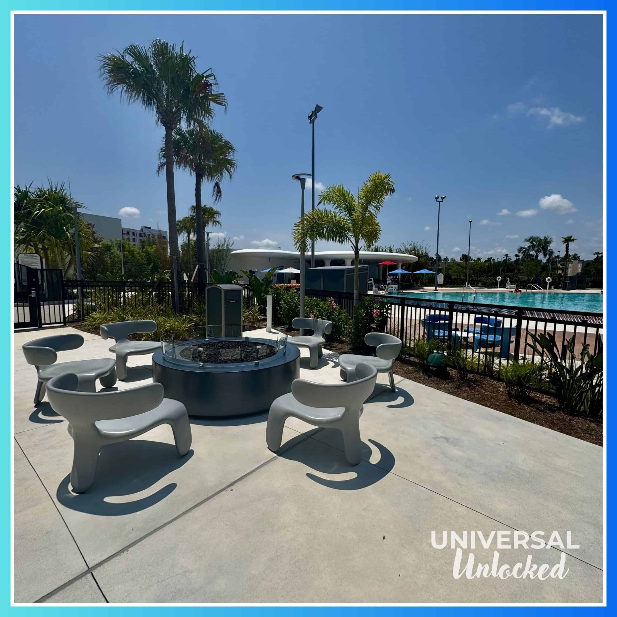 Fire pit in the pool area at Stella Nova Resort
