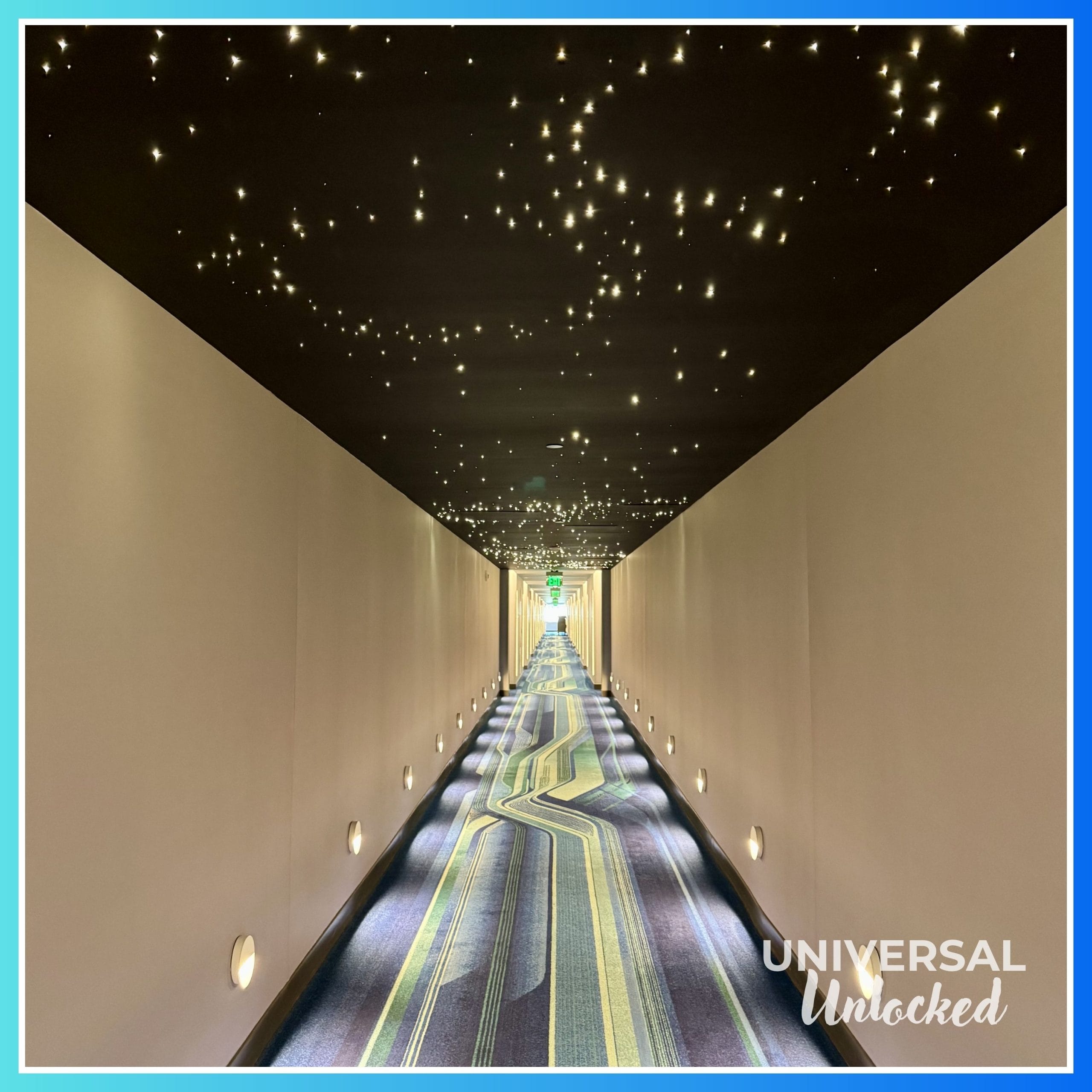 Famous star ceiling in one guest room hallway at Stella Nova Resort