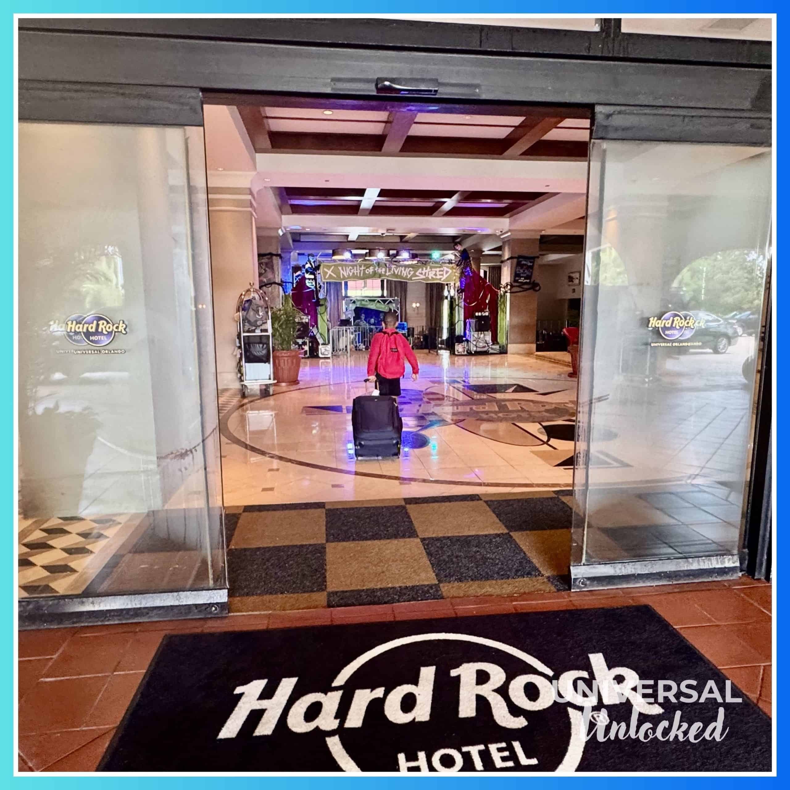 The Unlocked tween walking into the Hard Rock Hotel Orlando