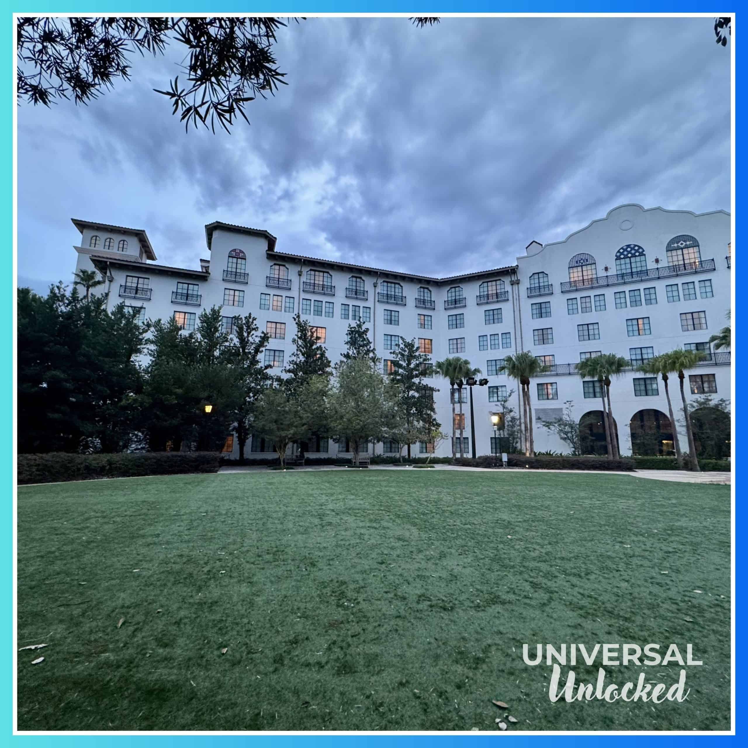 View of Hard Rock Hotel Orlando from the garden
