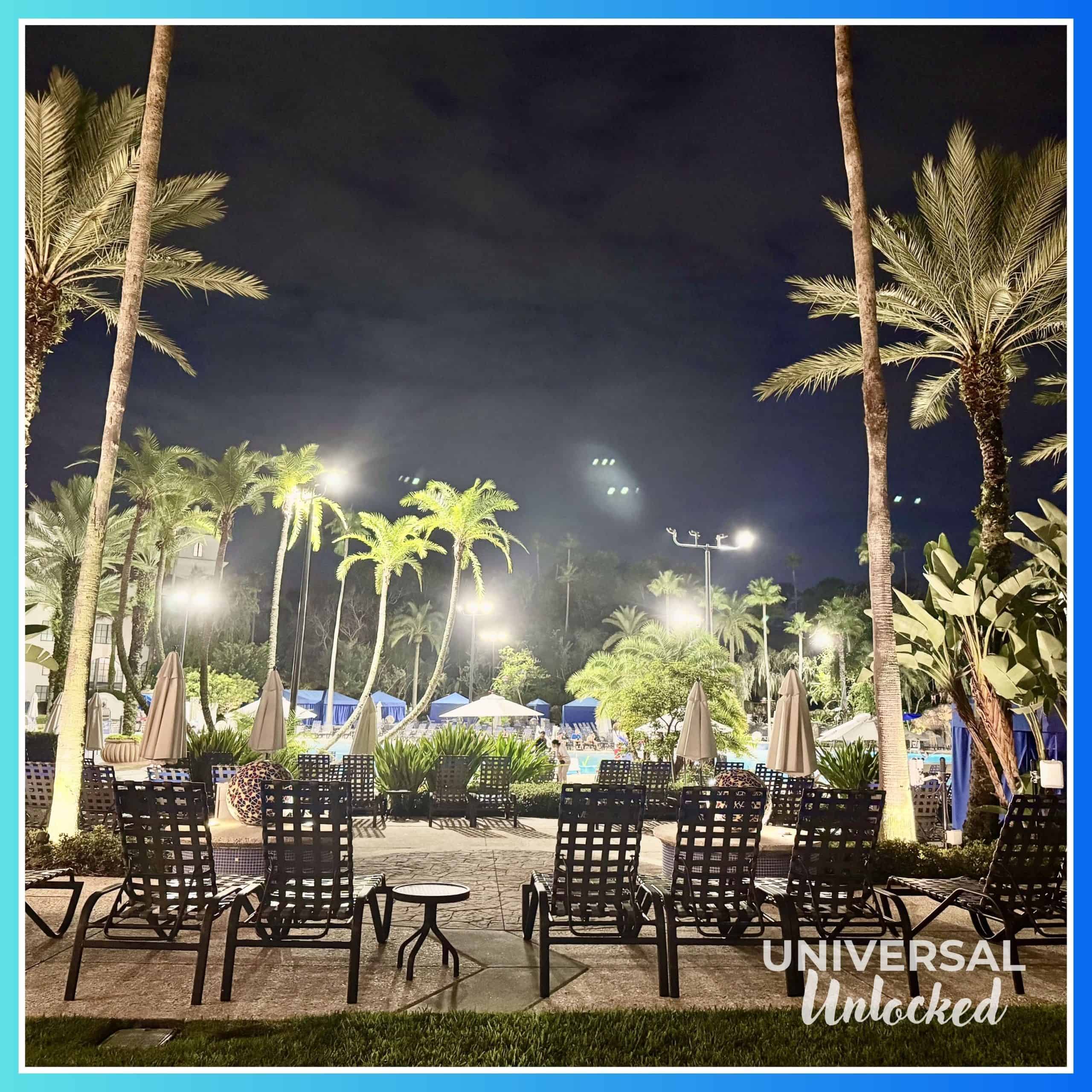 Hard Rock Hotel Orlando pool at night