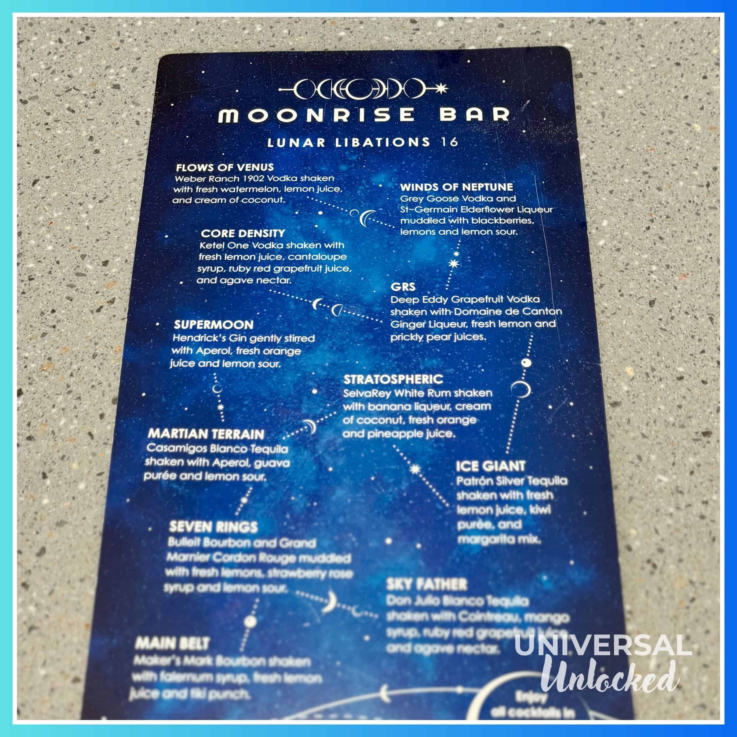 Moonrise Bar menu