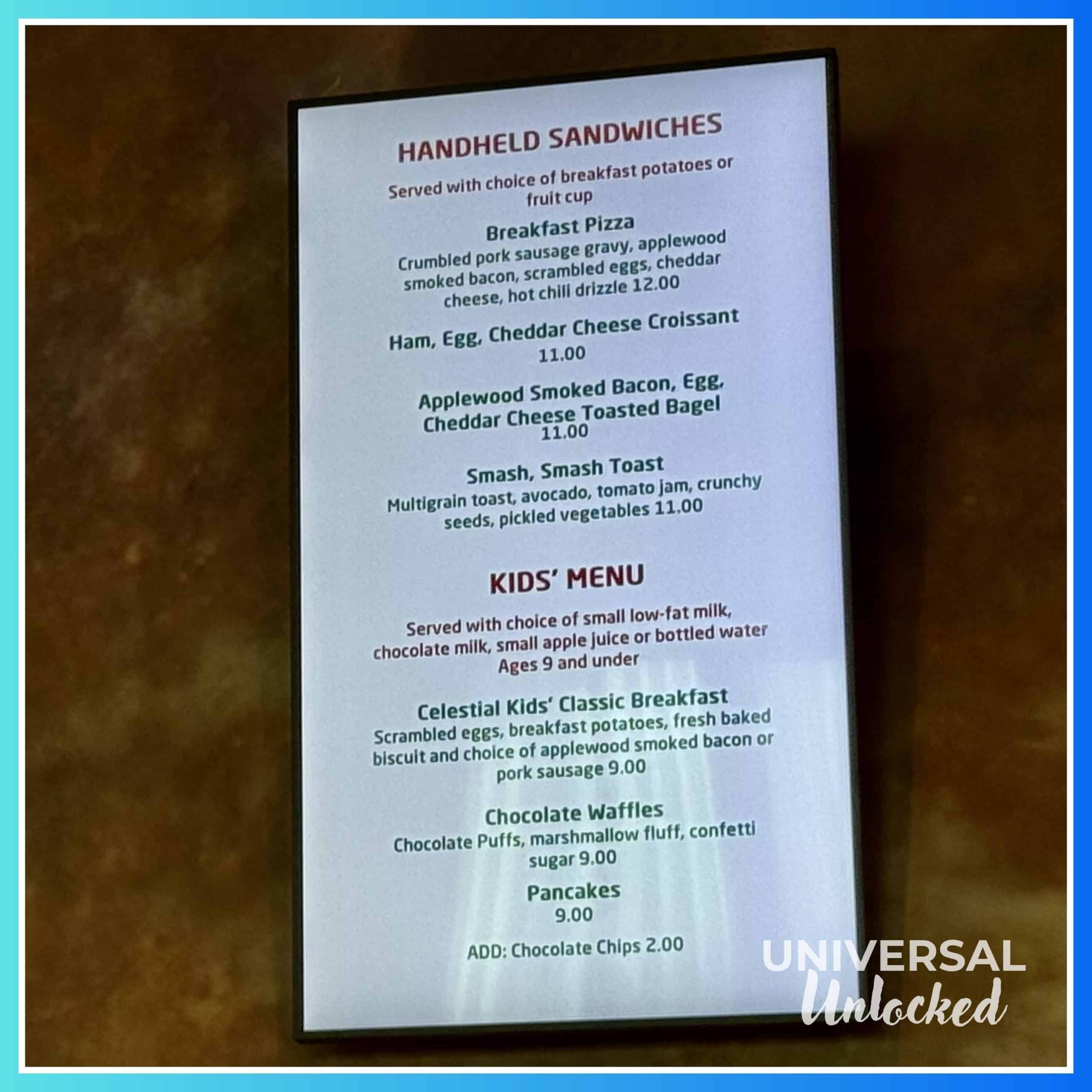 Menus at the Omega Cafe