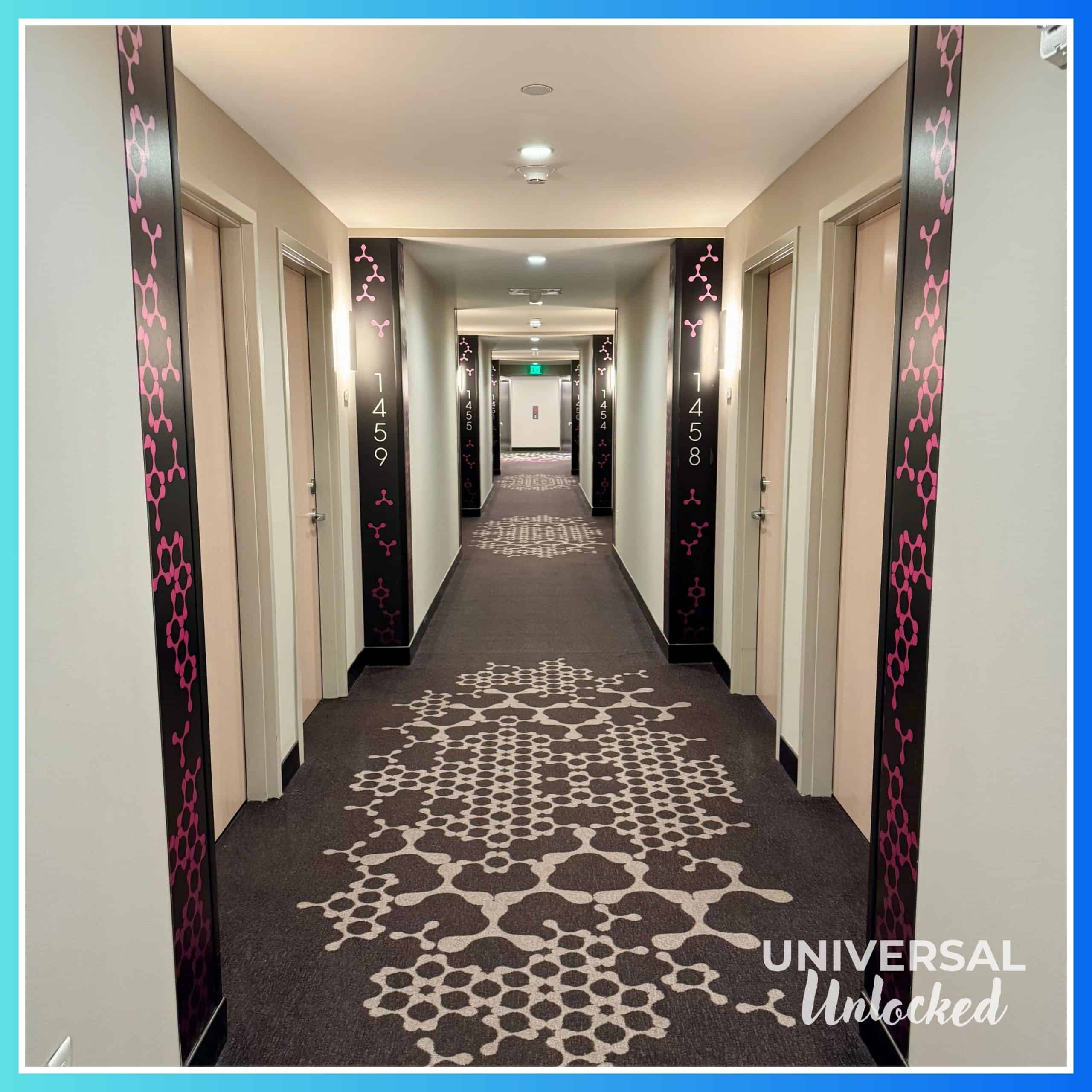 Guest room hallway at Aventura Hotel