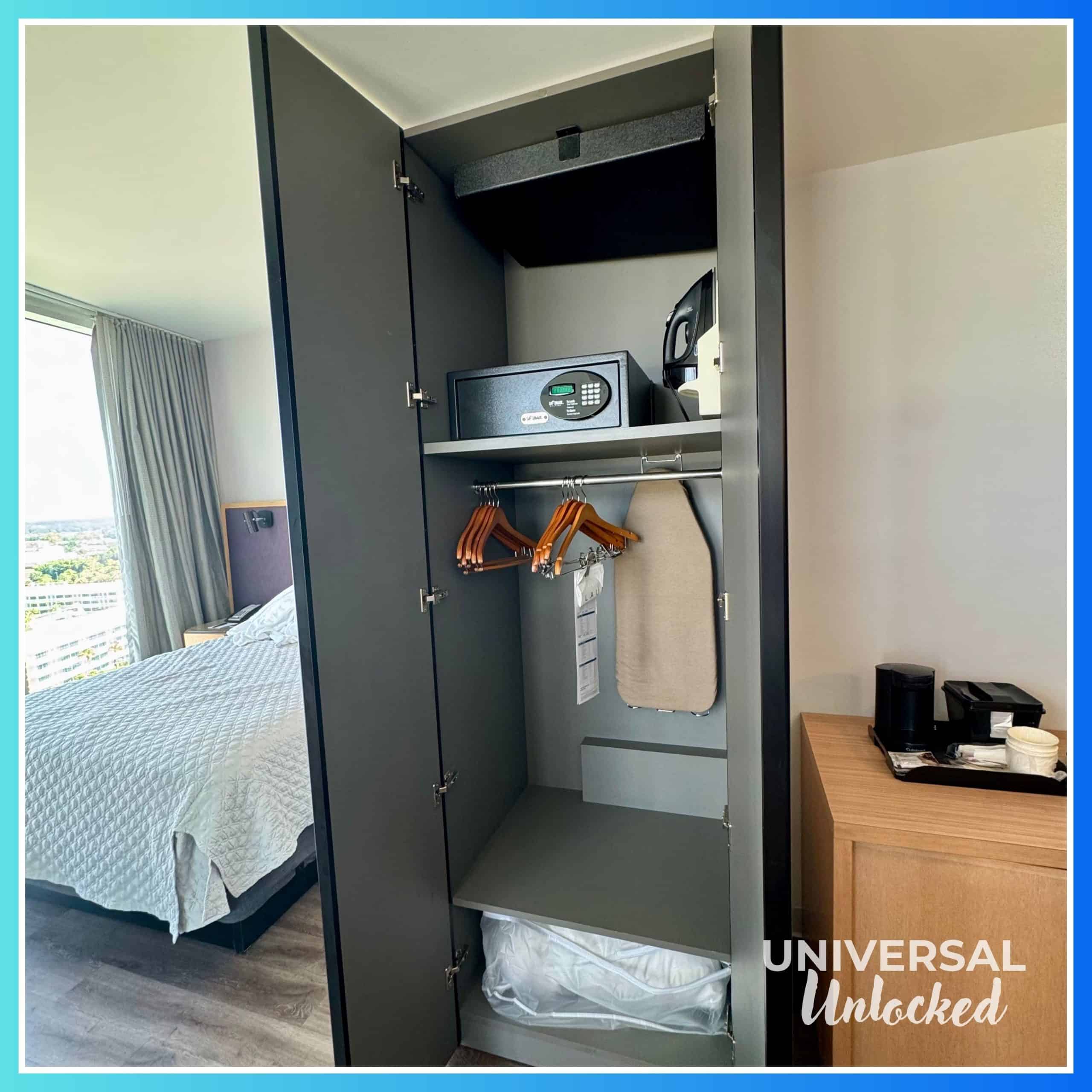 Closet in a deluxe room at Aventura Hotel