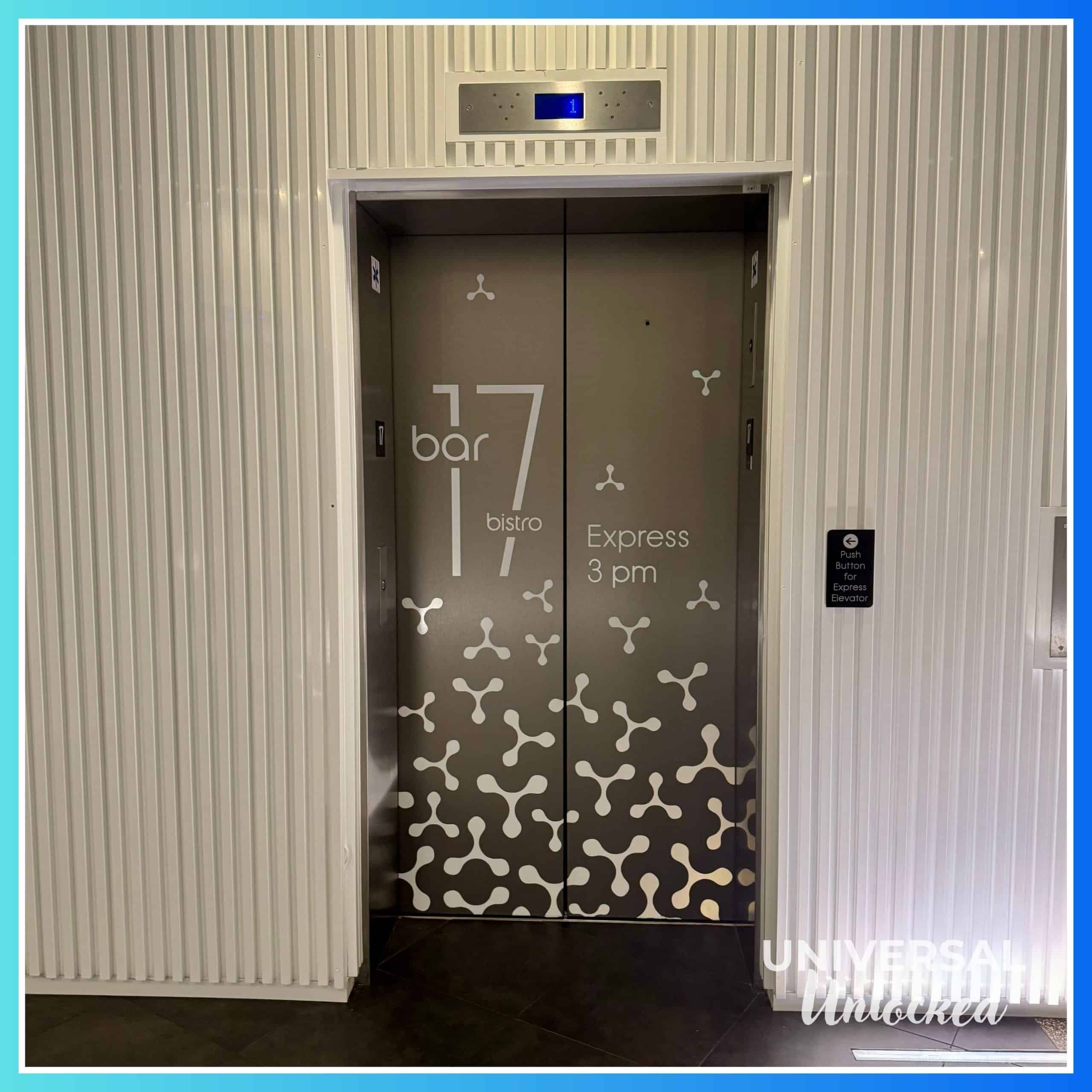 Elevator to Bar 17 Bistro at Aventura Hotel