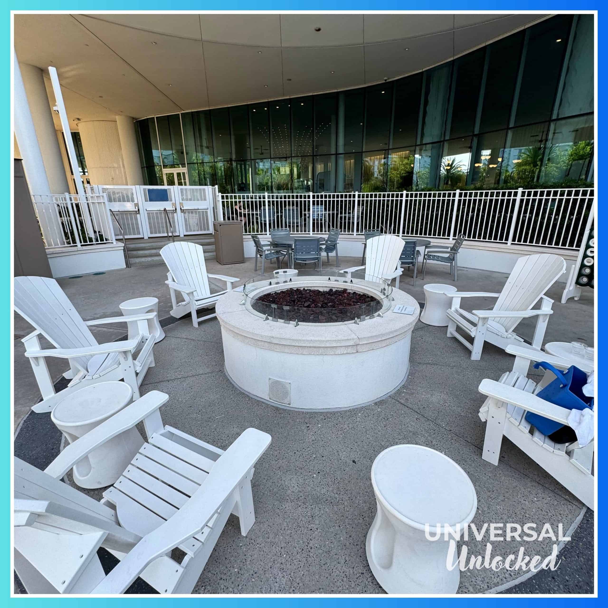 Fire pit at the Aventura outdoor area and pool