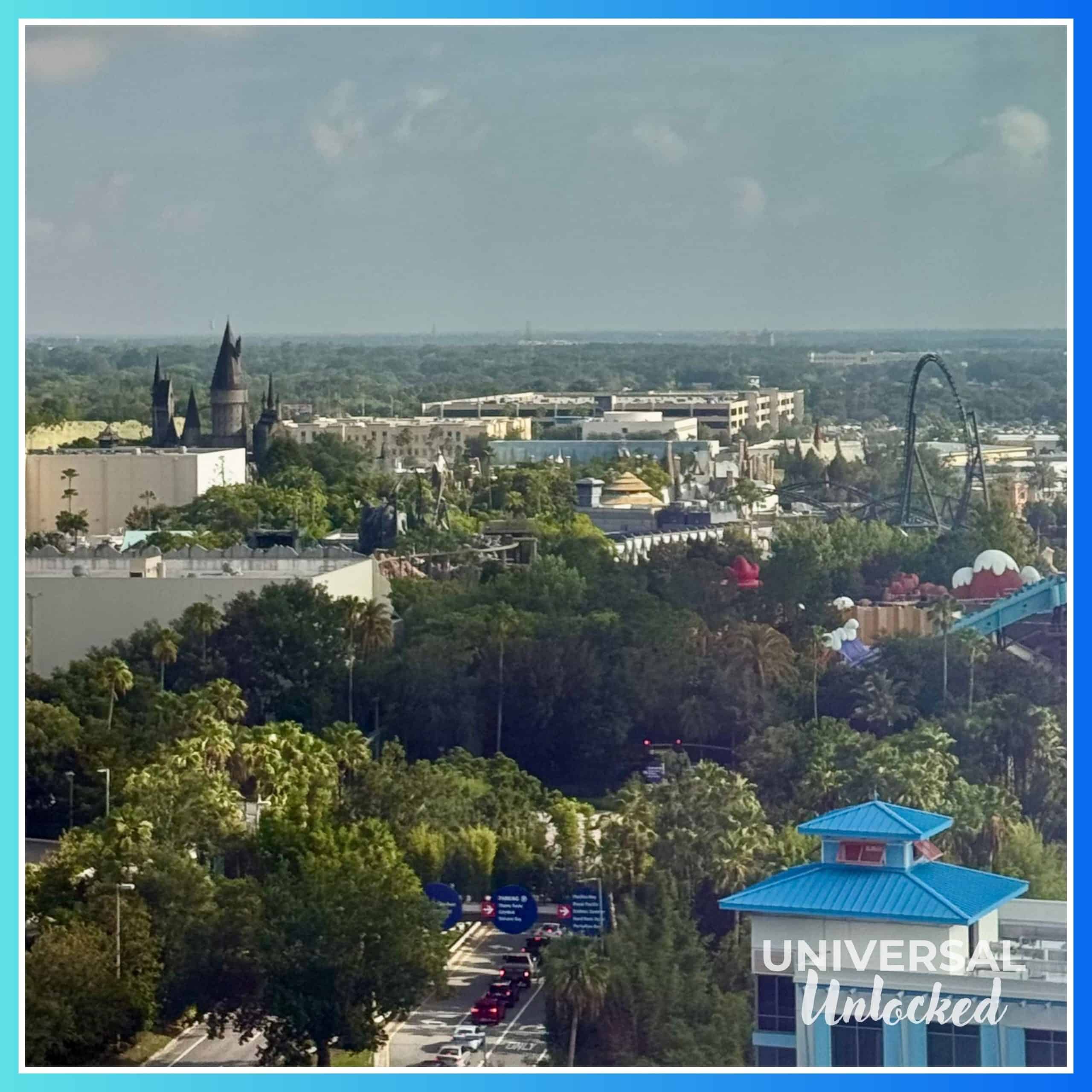 Islands of Adventure from our Skyline View room at Aventura Hotel