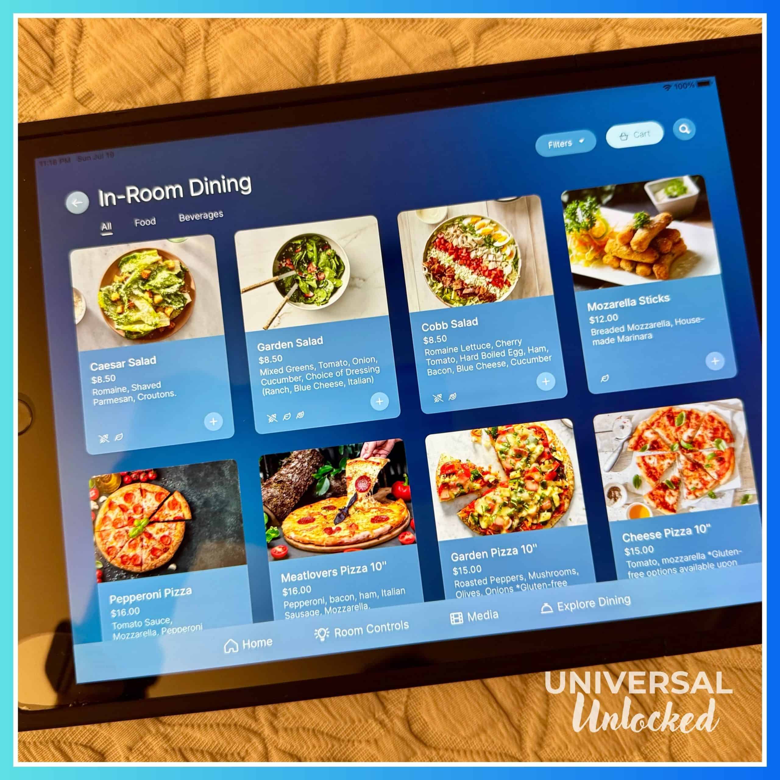In room iPad where you can order limited menu in room dining