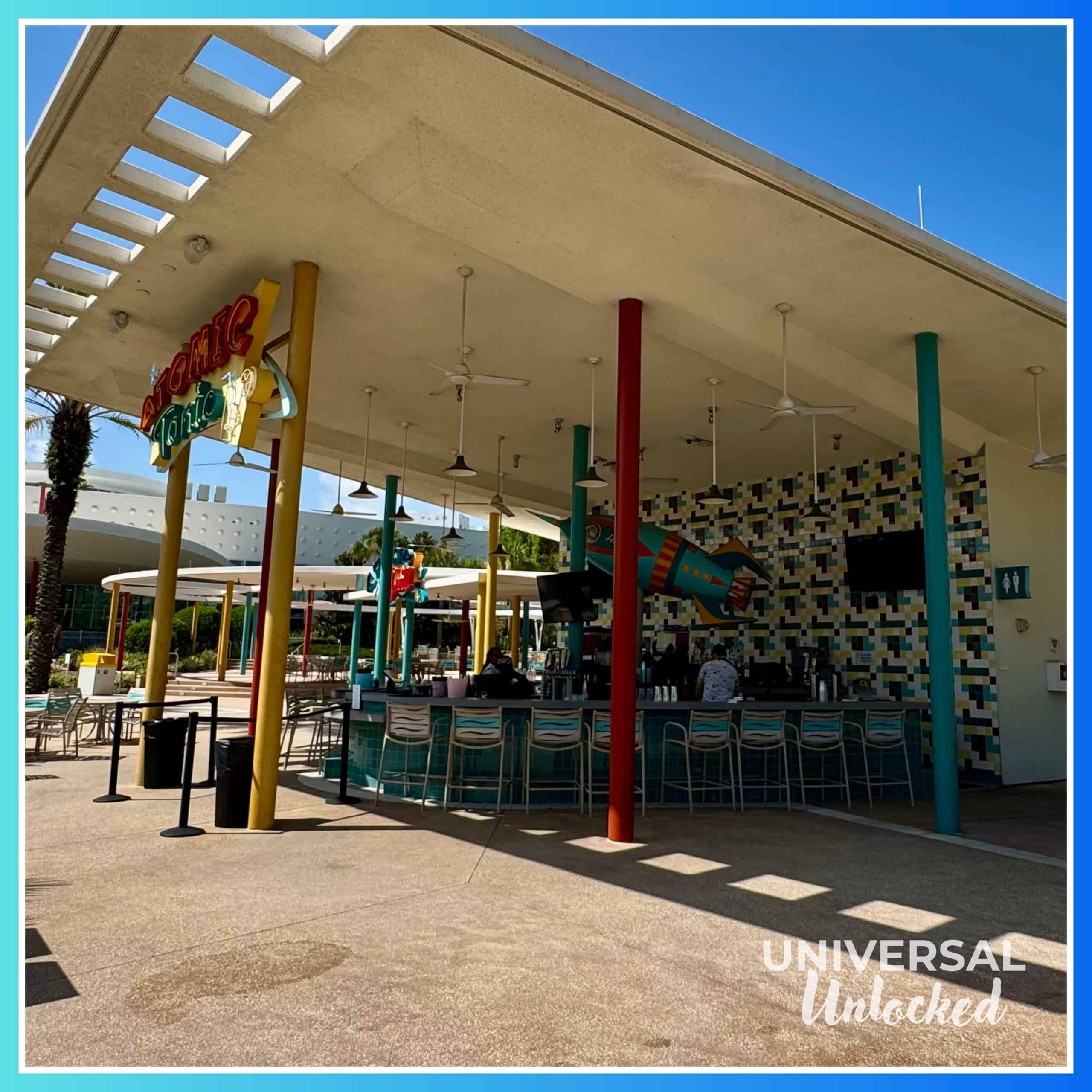 Atomic Tonic tables at Cabana Bay Beach Resort