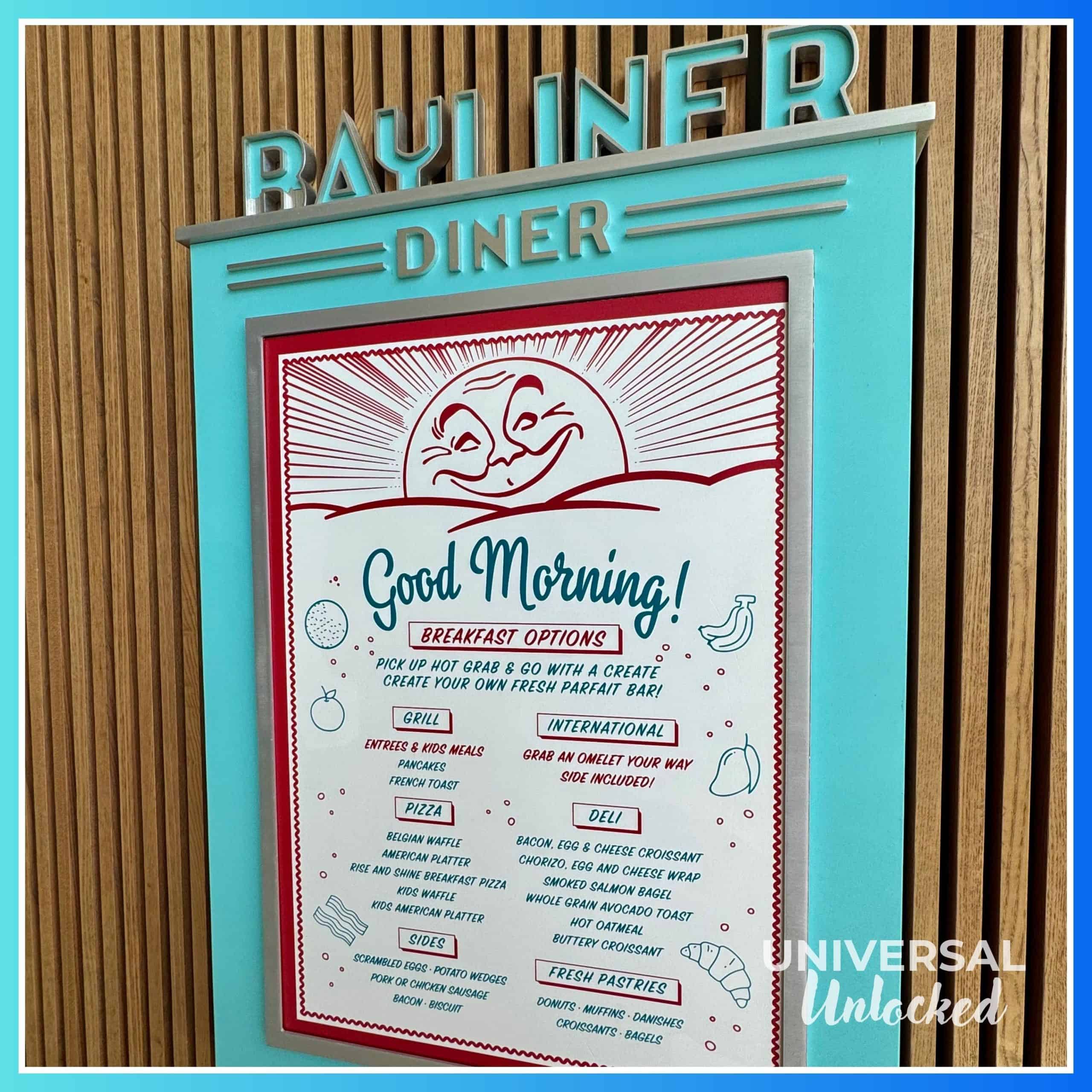 Bayliner Diner breakfast menu