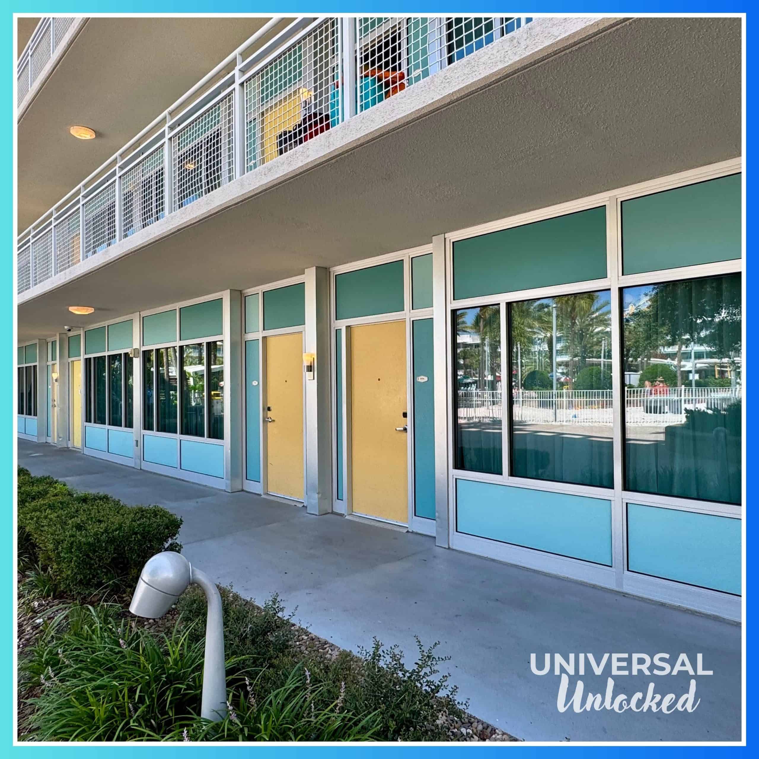 Exterior guest room near the pool at Cabana Bay