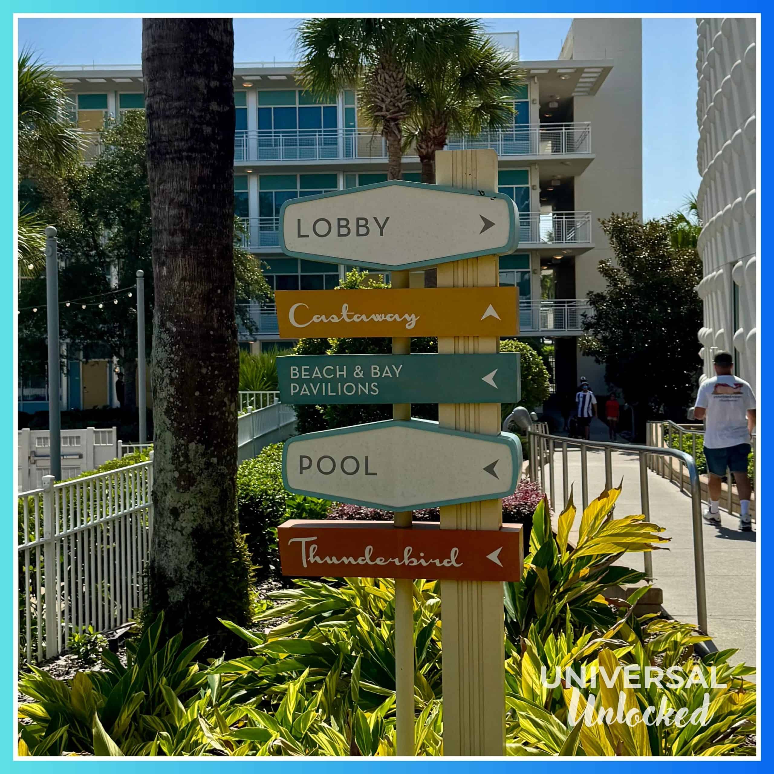 Amenities sign in the Cabana Courtyard