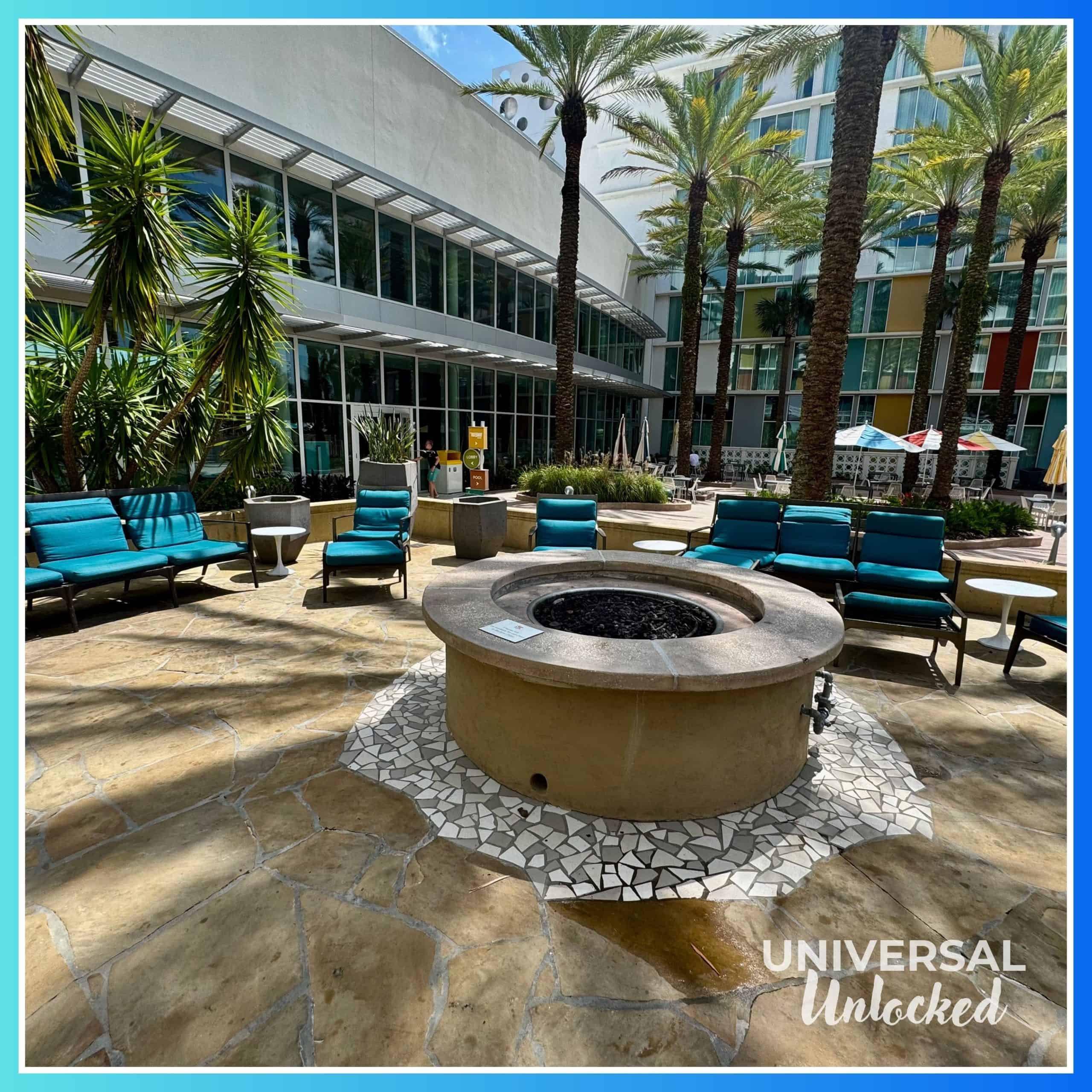 Fire pits at Cabana Bay Beach Resort pools
