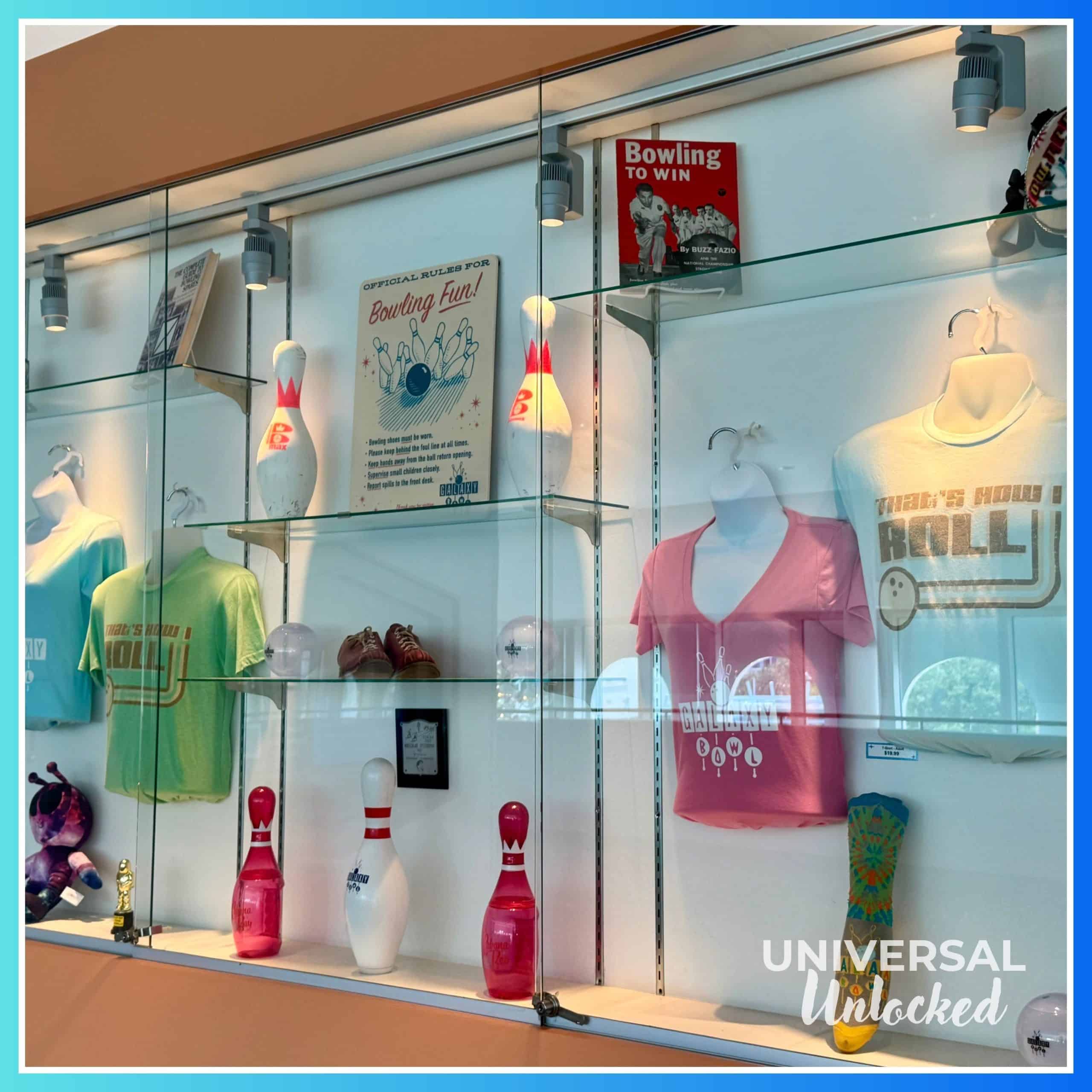 Bowling memorabilia outside Galaxy Bowl