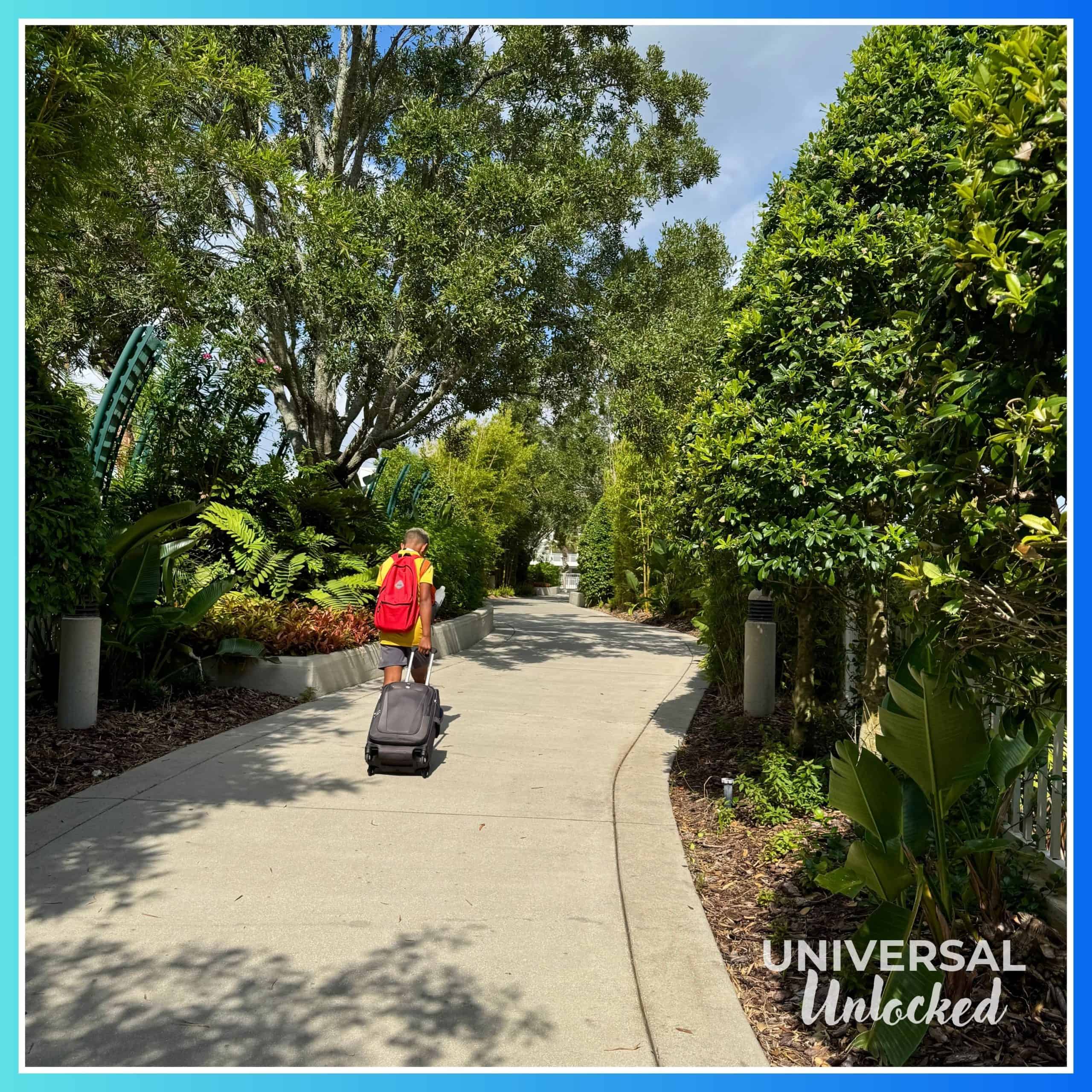 Walking path from Cabana Bay to the Universal Orlando waterway and Signature Collection hotels