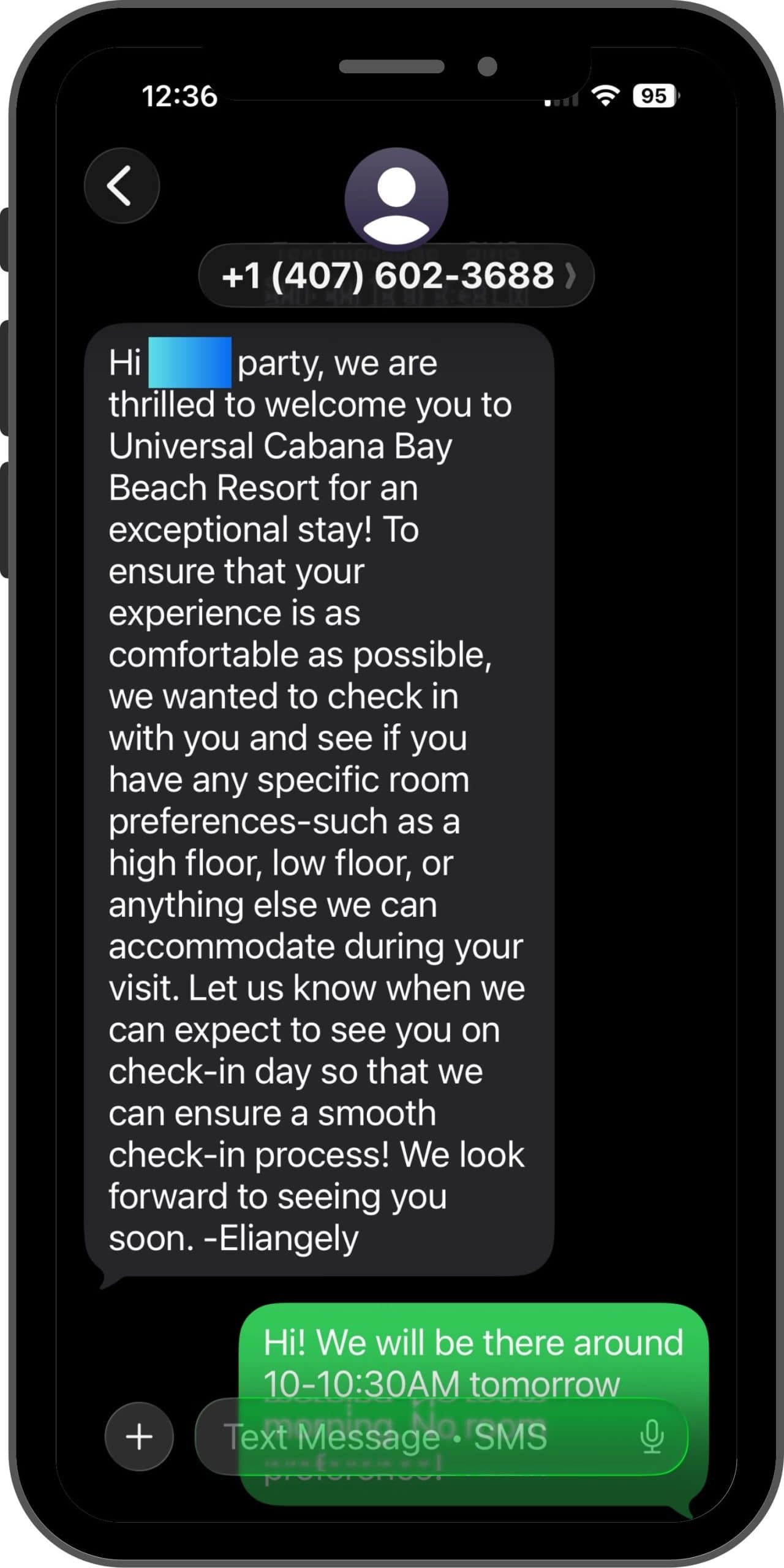 Texting service at Cabana Bay Beach Resort