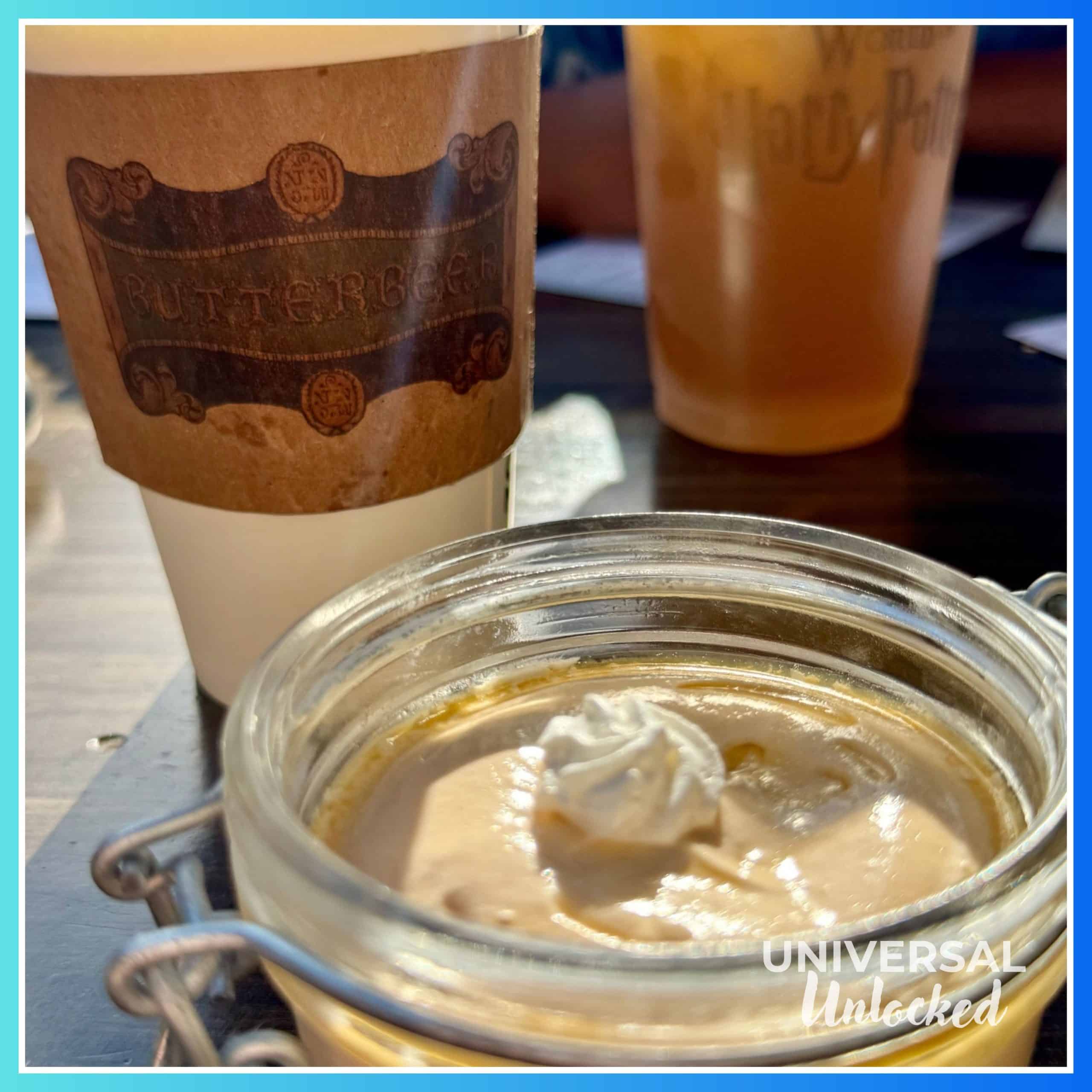 Hot butterbeer and butterbeer potted cream, both gluten free