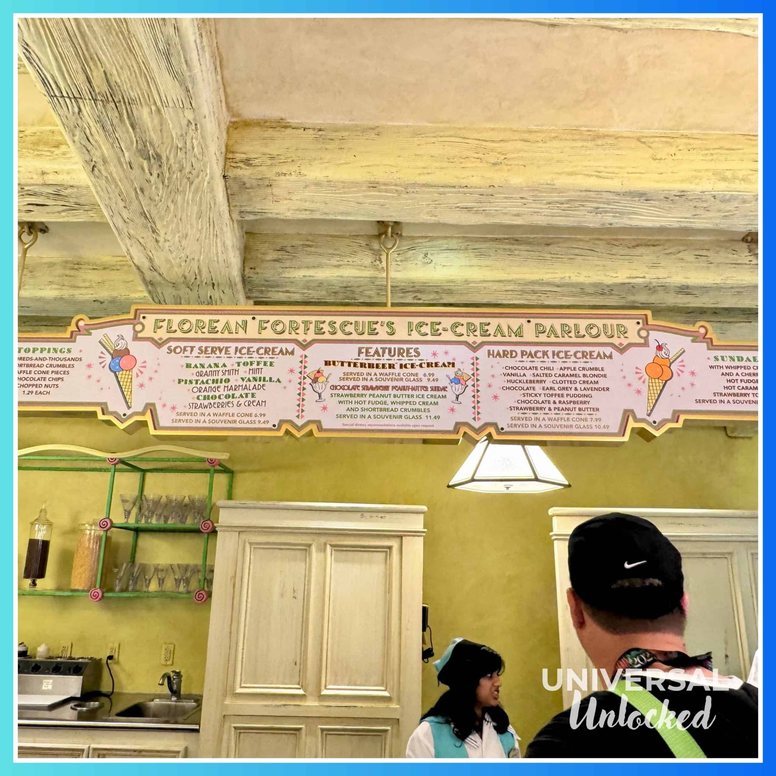 Florean Fortescue's Ice Cream Parlour menu in the Wizarding World of Harry Potter™ - Diagon Alley™ at Universal Studios Florida
