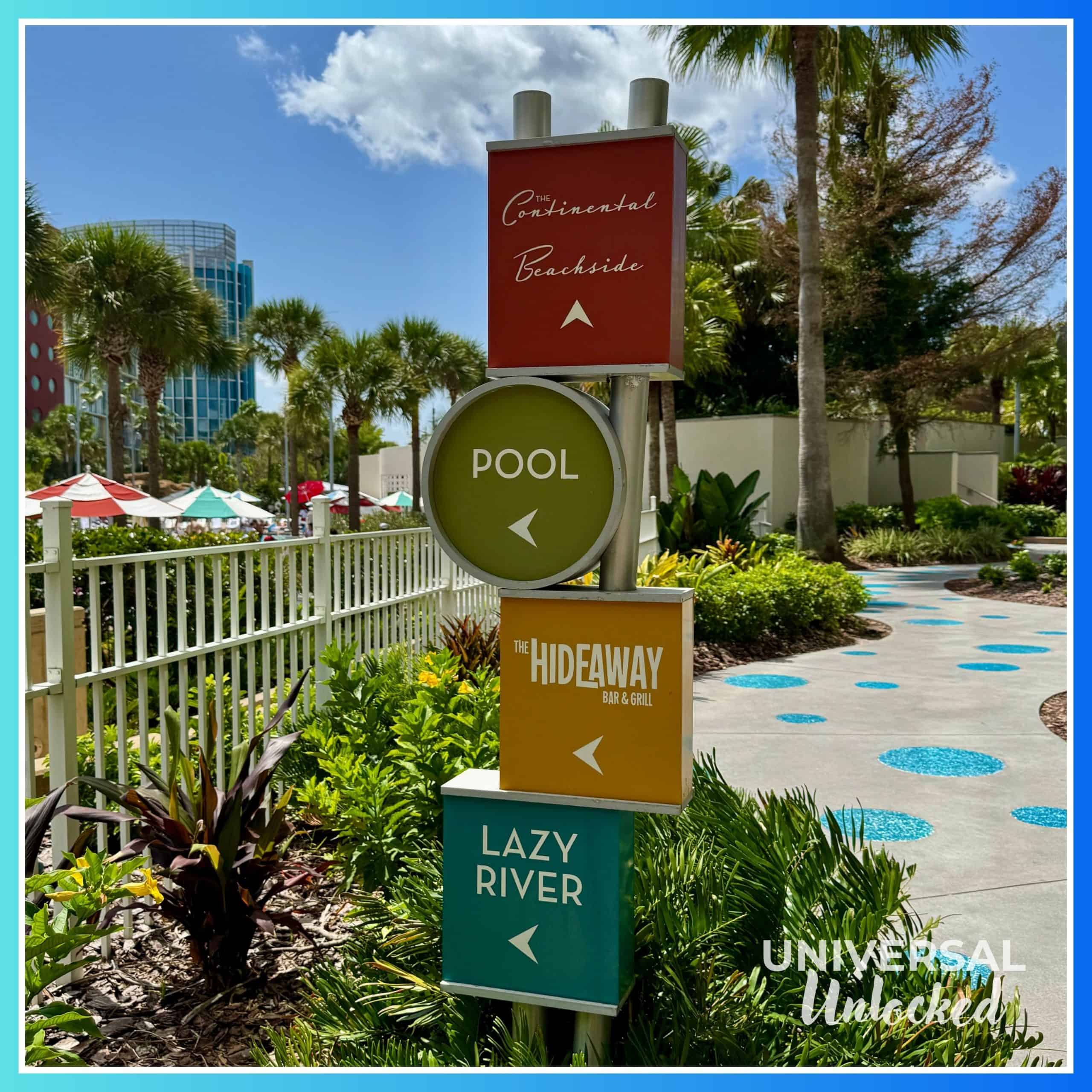 Amenities sign in the Lazy River Courtyard