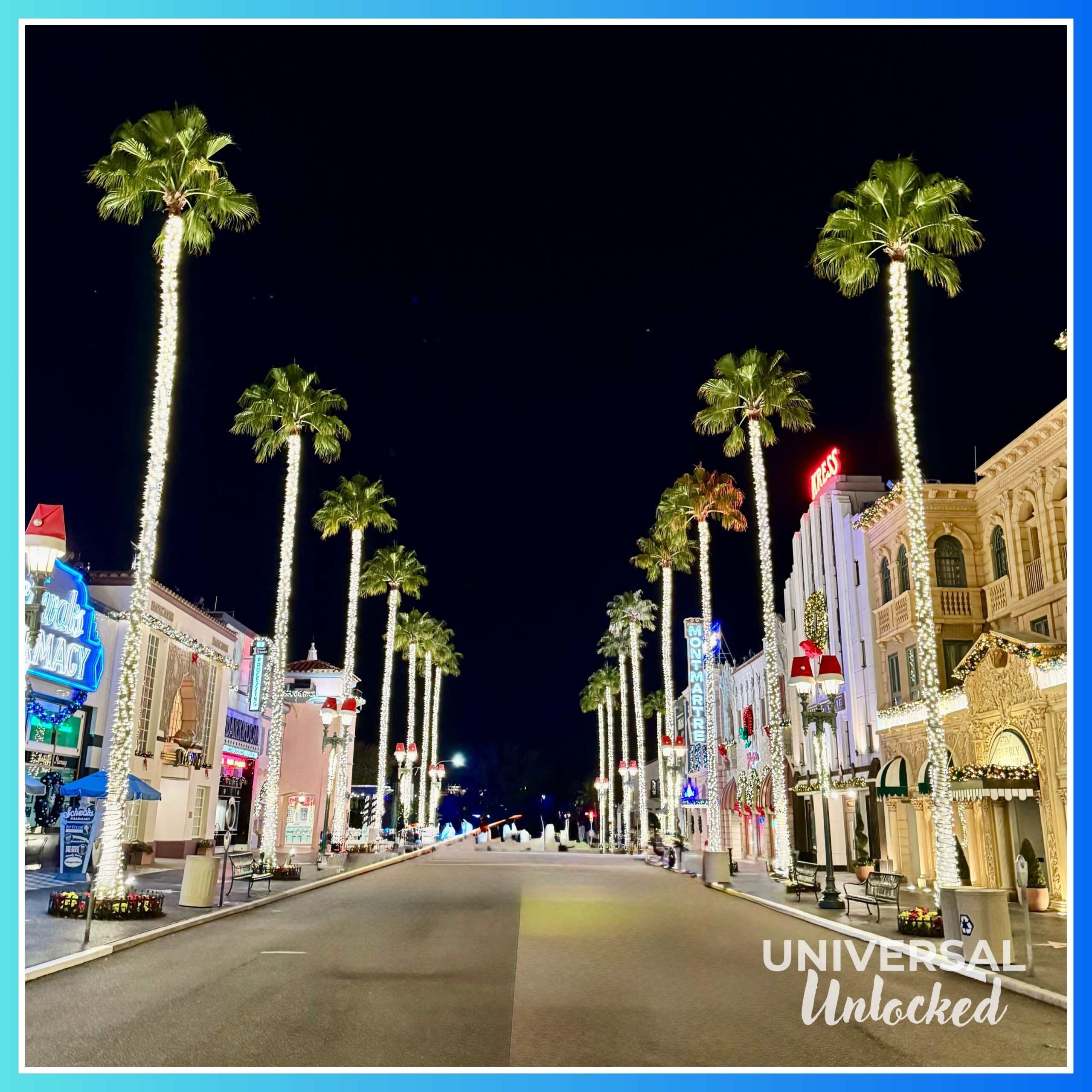Christmas decor in the Hollywood area of Universal Studios Florida