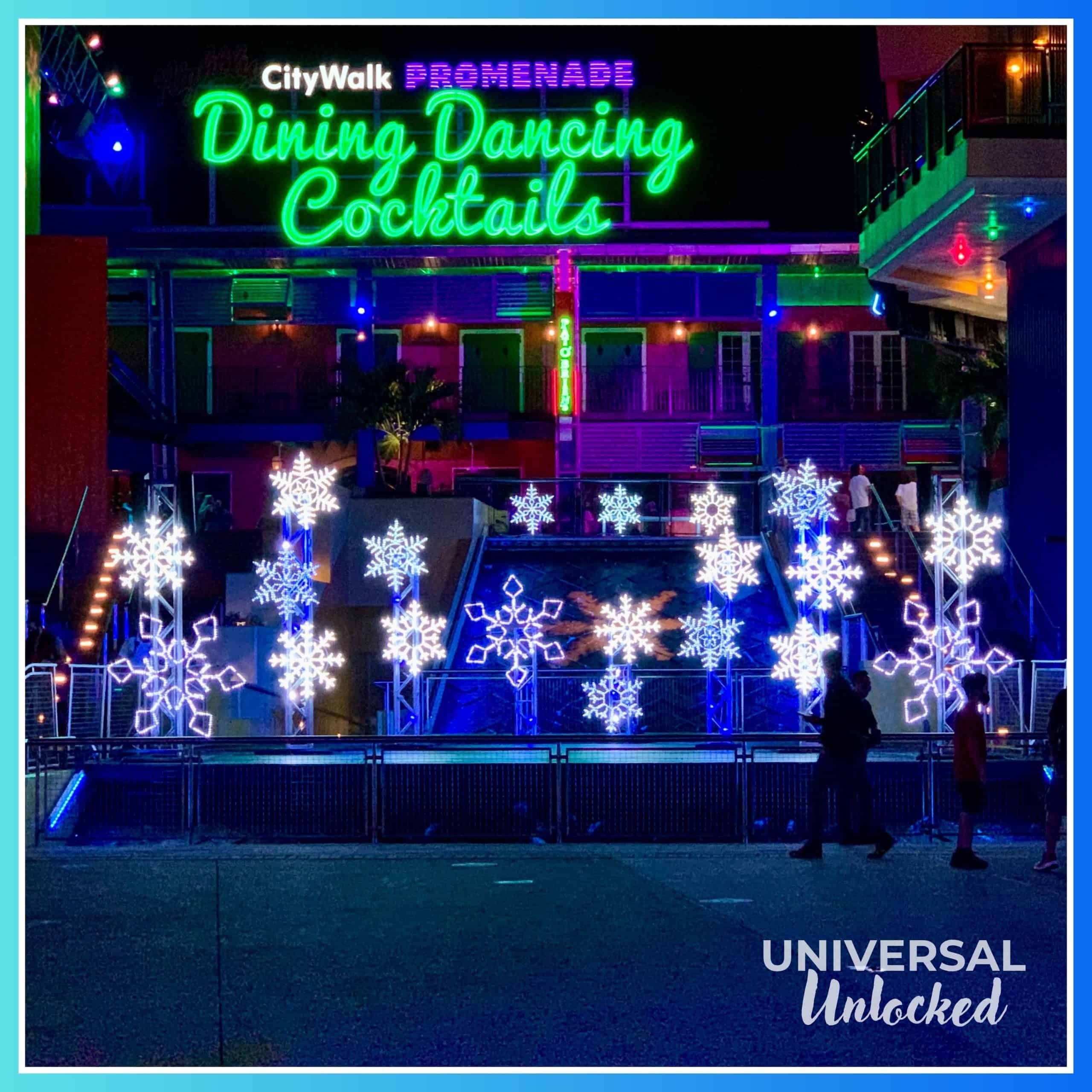Christmas decor at CityWalk Orlando