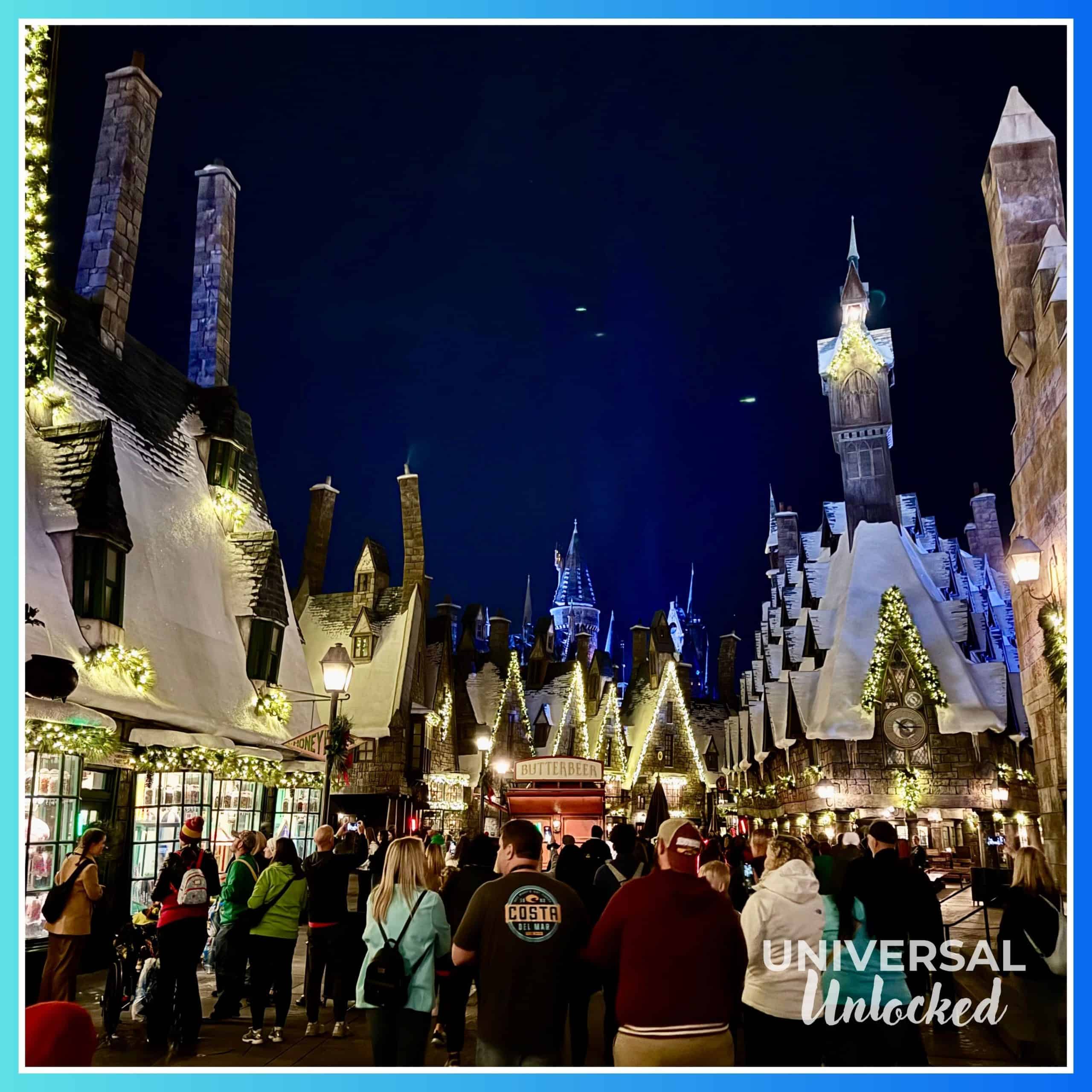 Christmas decor in the Wizarding World of Harry Potter - Hogsmeade