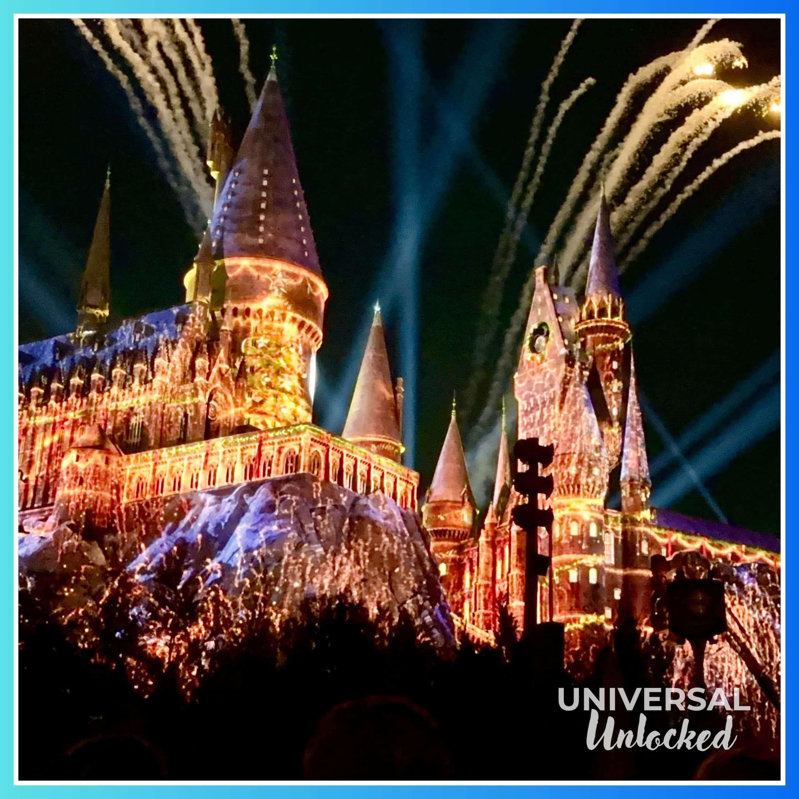 The Magic of Christmas light show at Hogwarts Castle in Hogsmeade