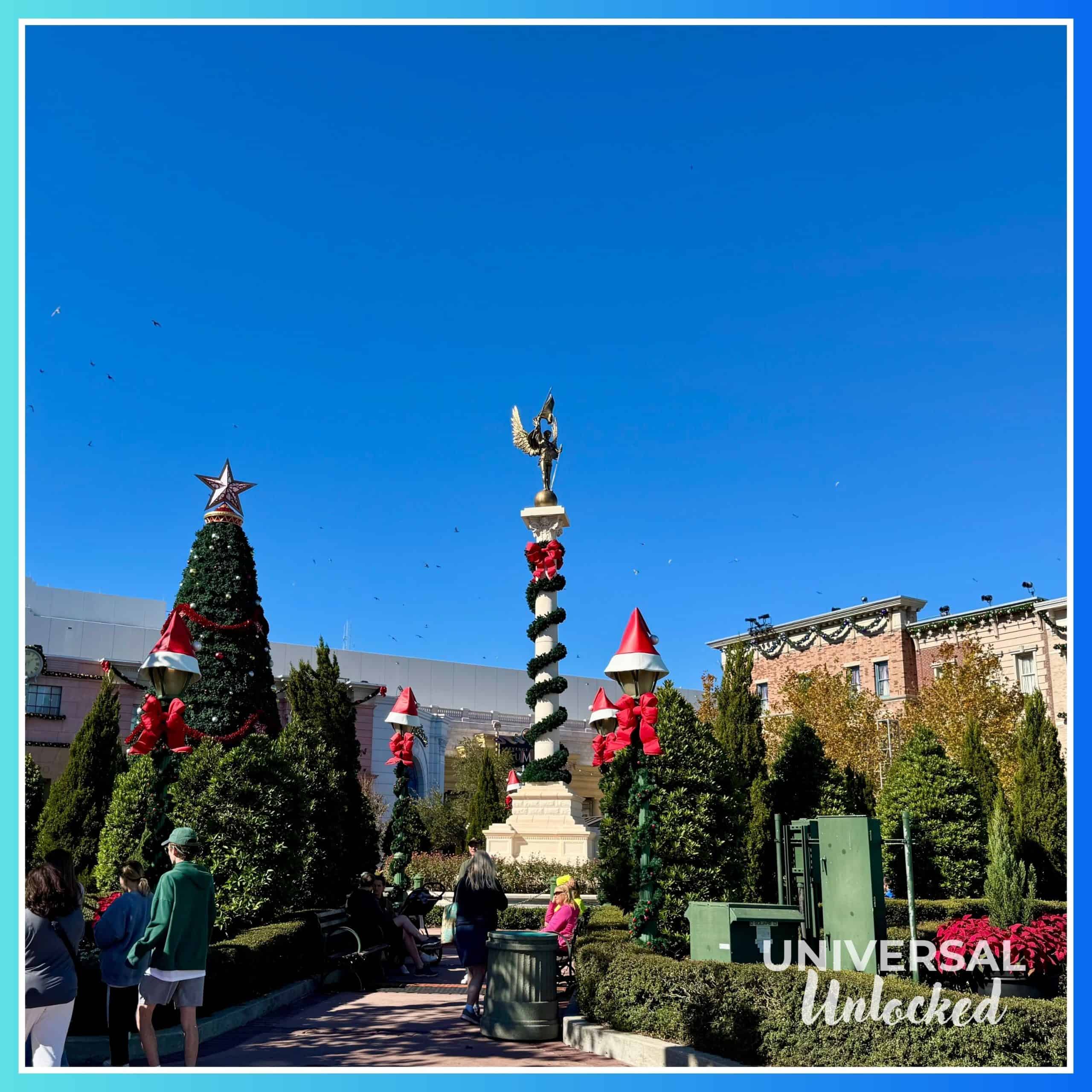 Christmas decor in the New York area of Universal Studios Florida