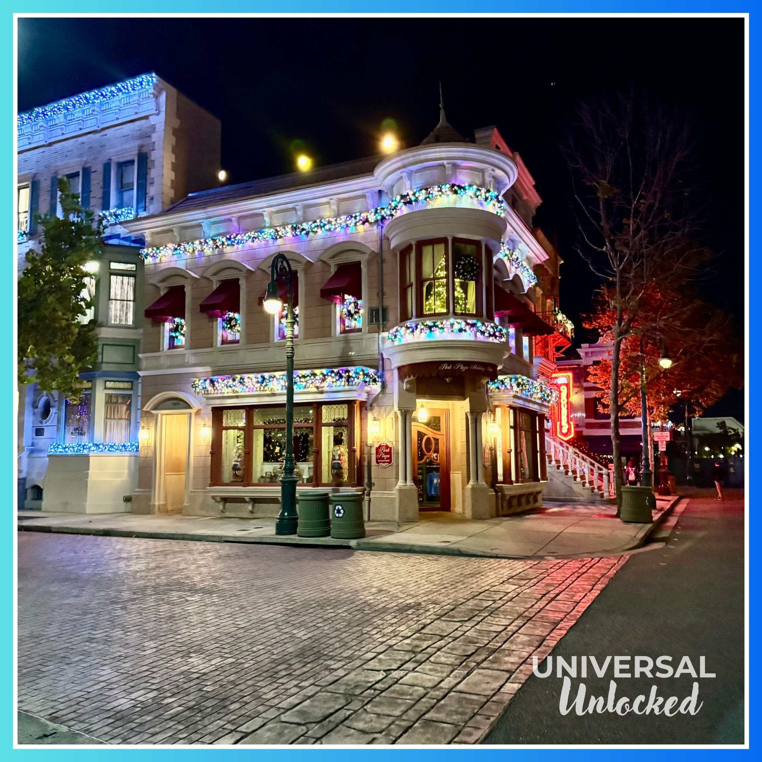 Christmas decor in the New York area of Universal Studios Florida