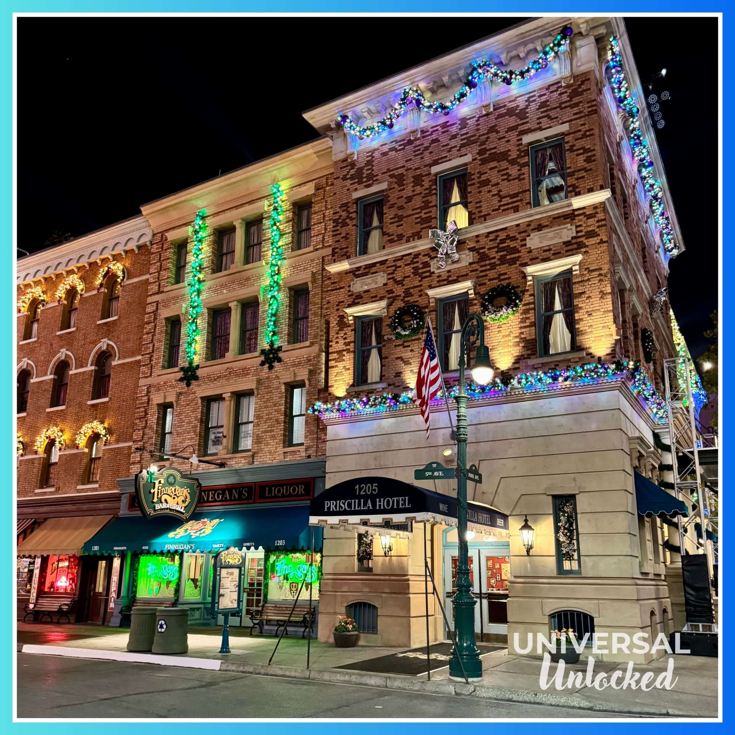 Christmas decor in the New York area of Universal Studios Florida