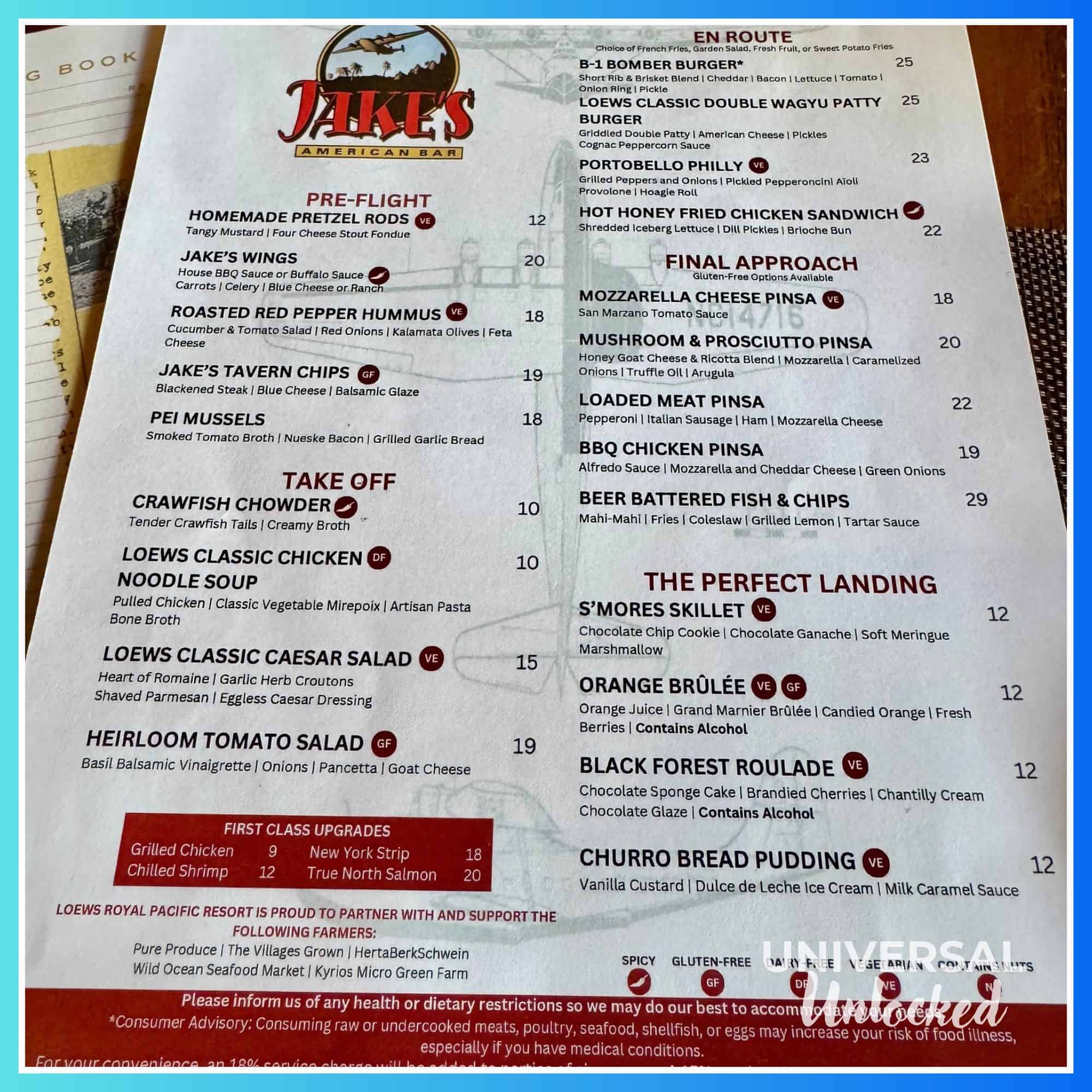 Menu at Jake's American Bar