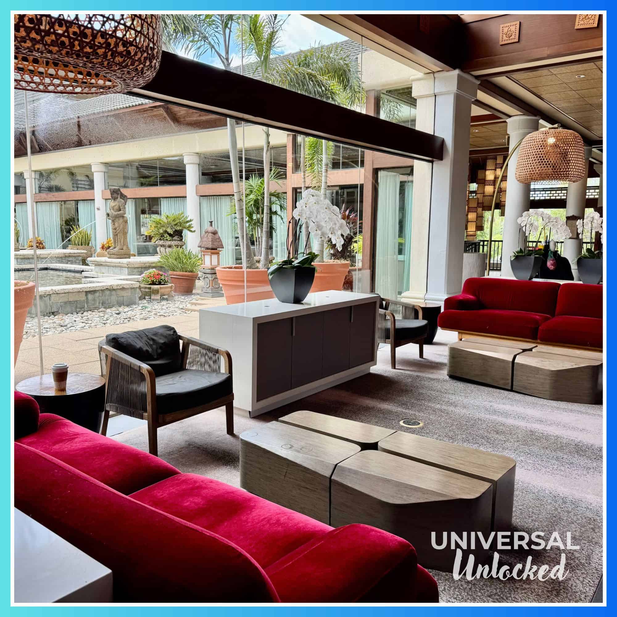 Lounge area in the main lobby at Royal Pacific Resort