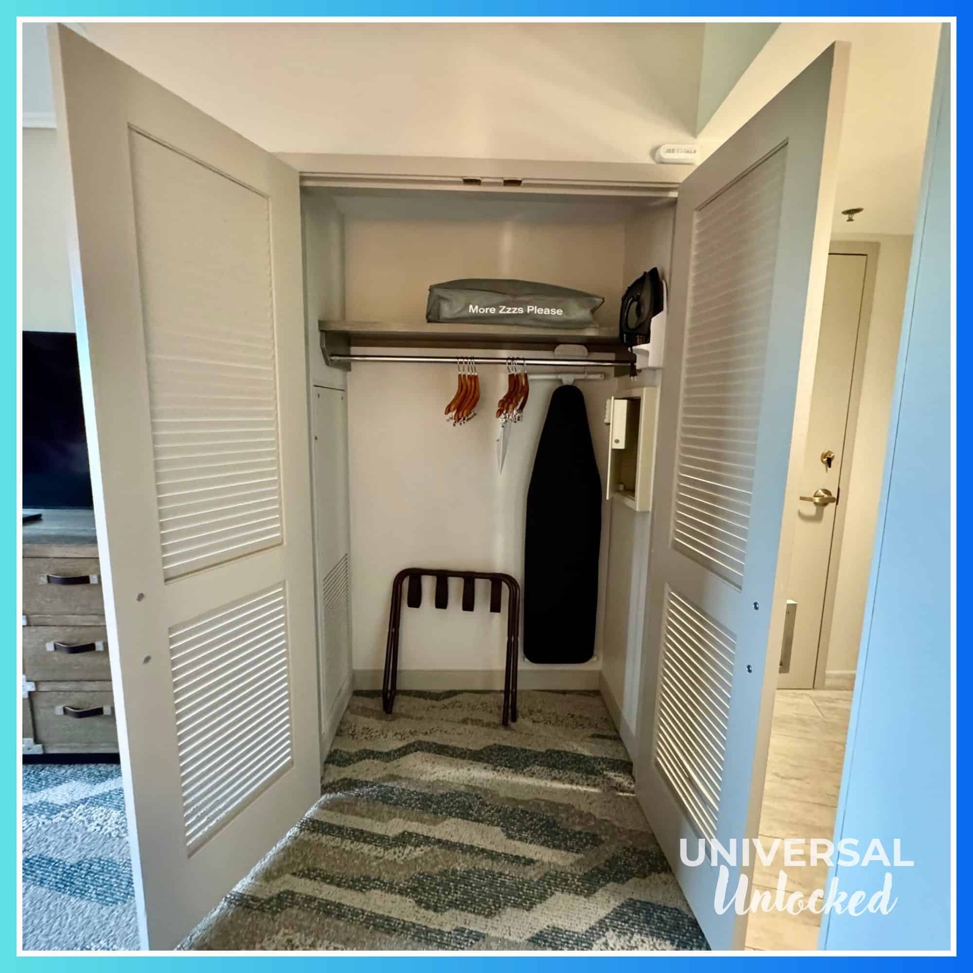 Closet amenities in a standard Royal Pacific guest room