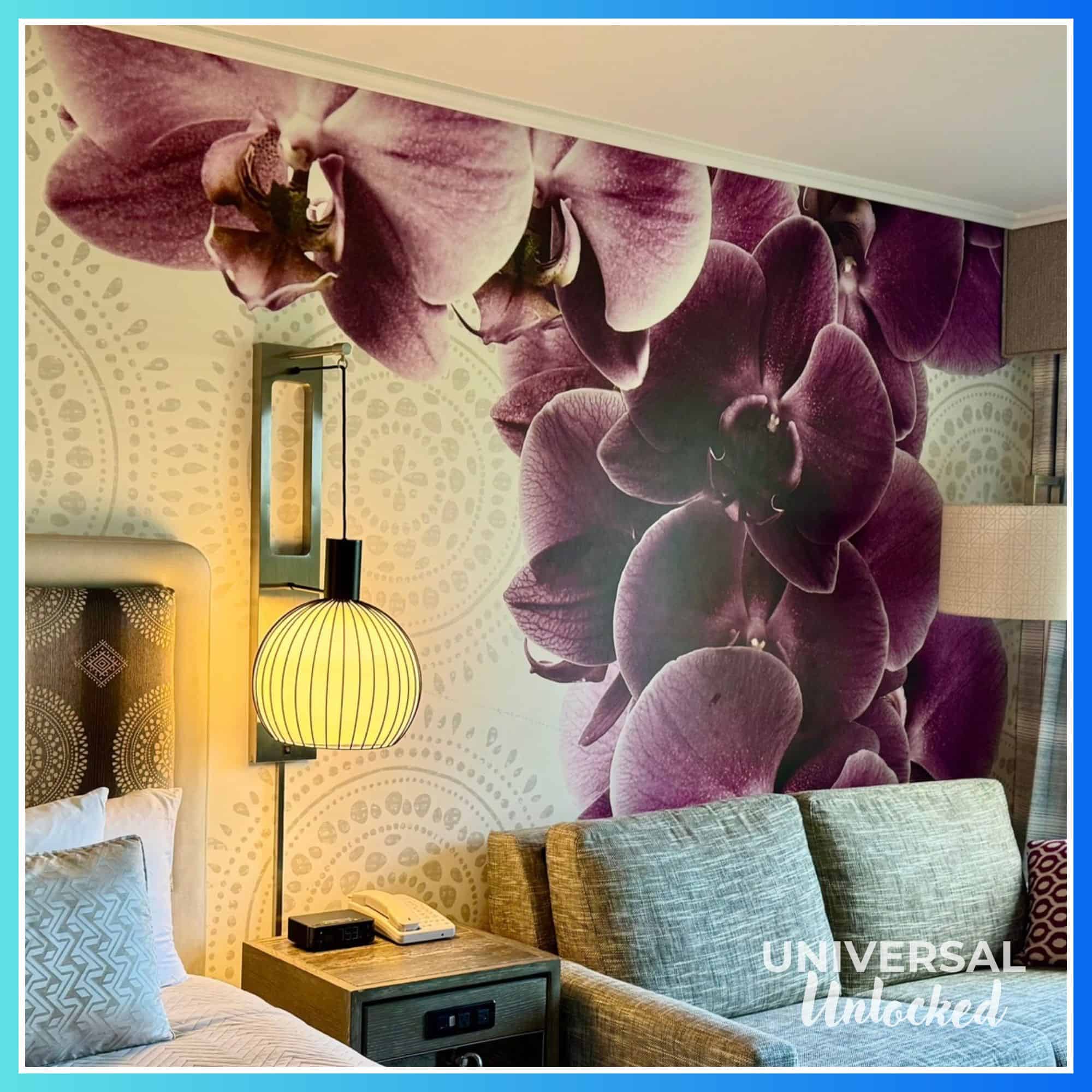 Wall art in a standard guest room at Royal Pacific Resort