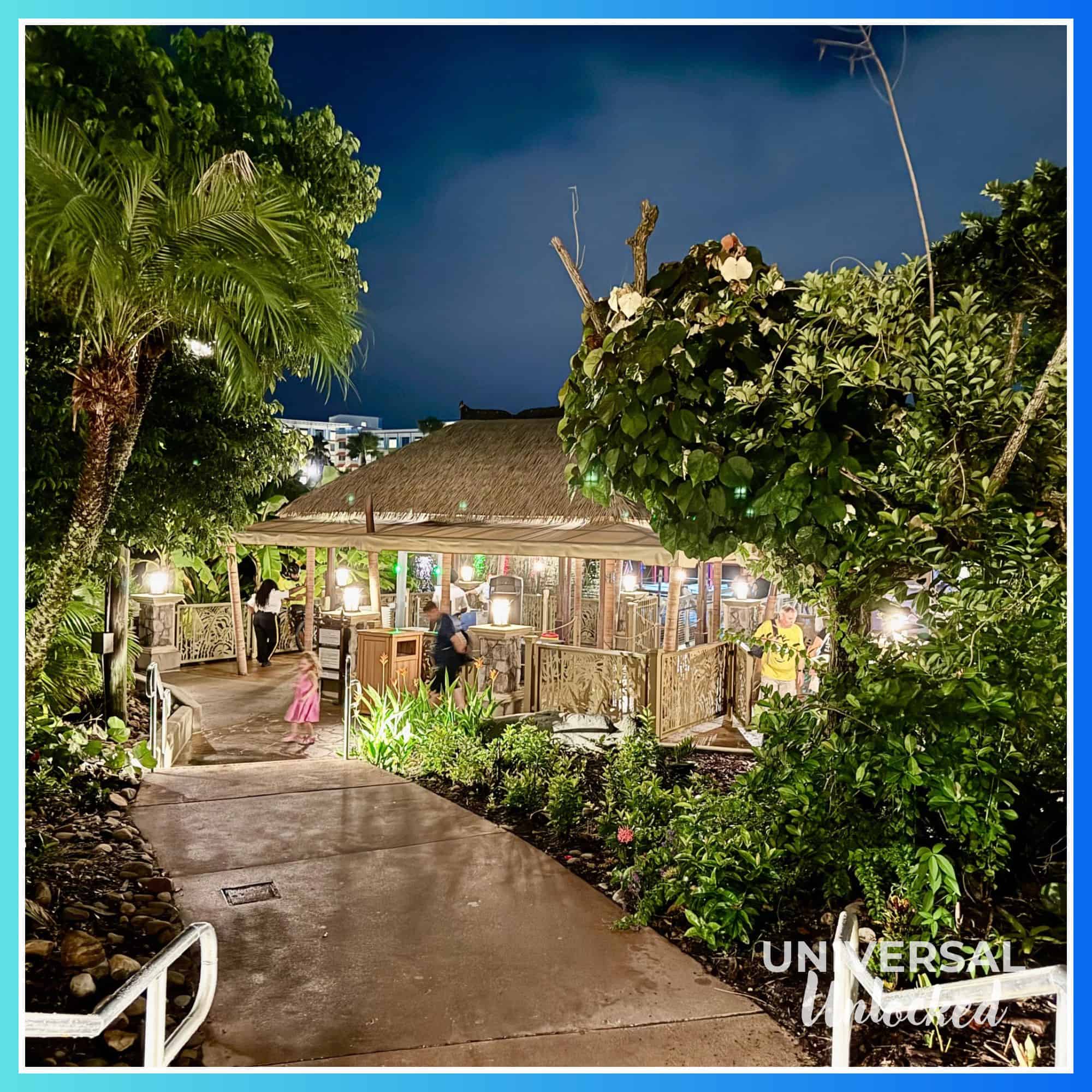 Night views of the Royal Pacific Resort water taxi dock