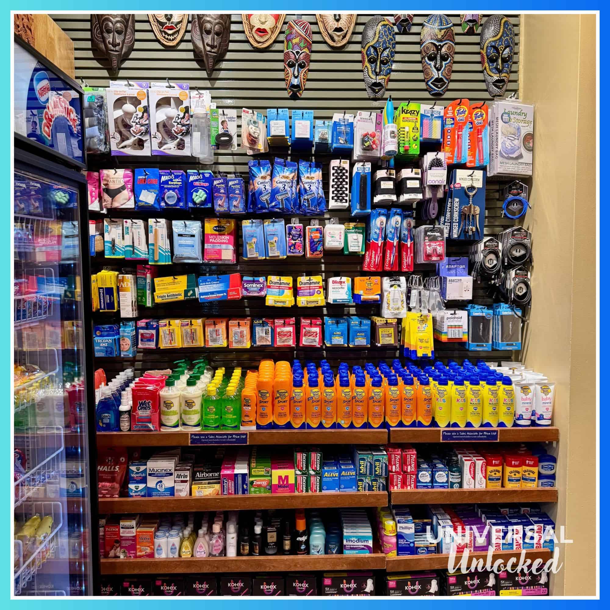 Sundries at Toko Gifts shop in the main lobby at Royal Pacific Resort
