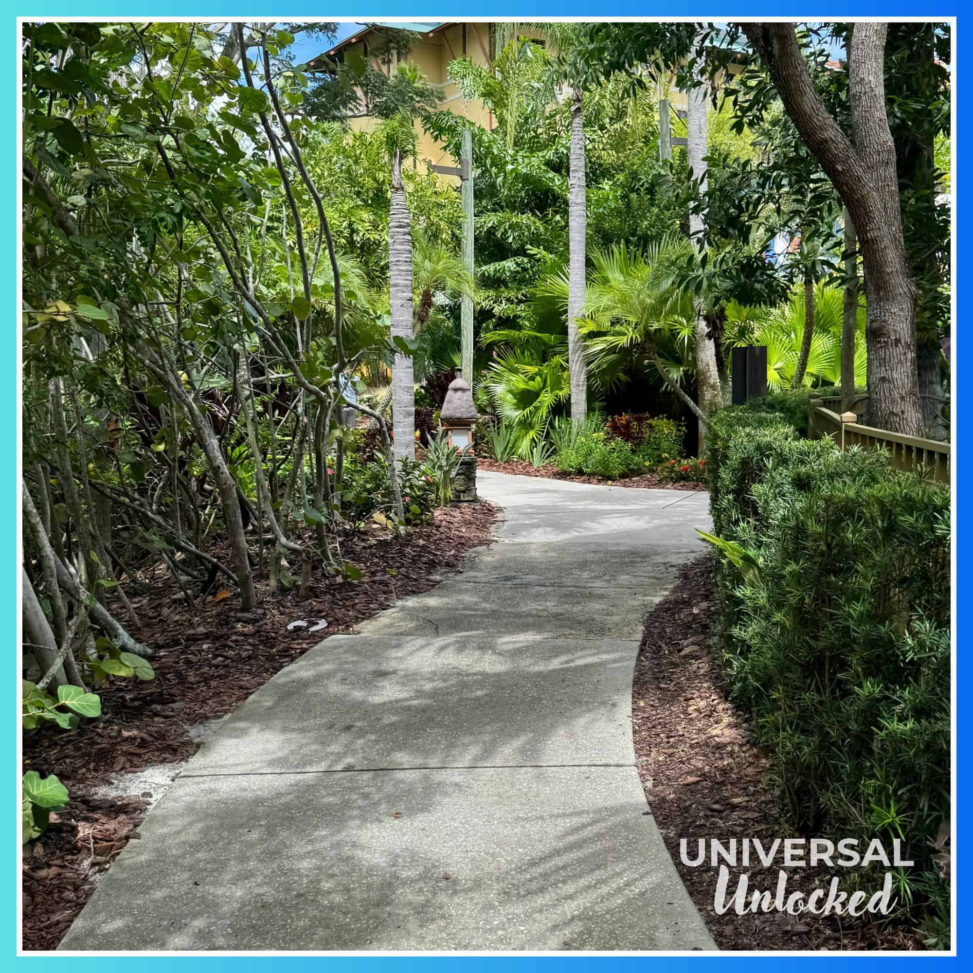Lush greenery around the Royal Pacific Resort walking path