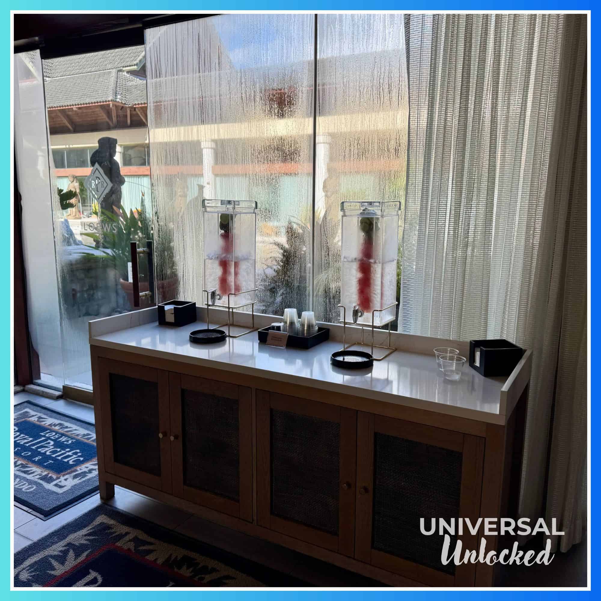 Infused water in the Royal Pacific main lobby